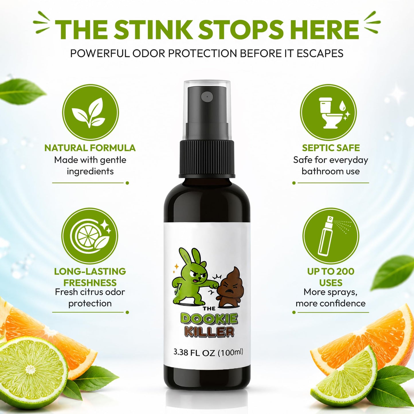 The Dookie Killer Pre-Poop Toilet Spray, 100ml Bathroom Odor Eliminator and Deodorizer - Essential Oil Air Freshener with Lemongrass and Eucalyptus