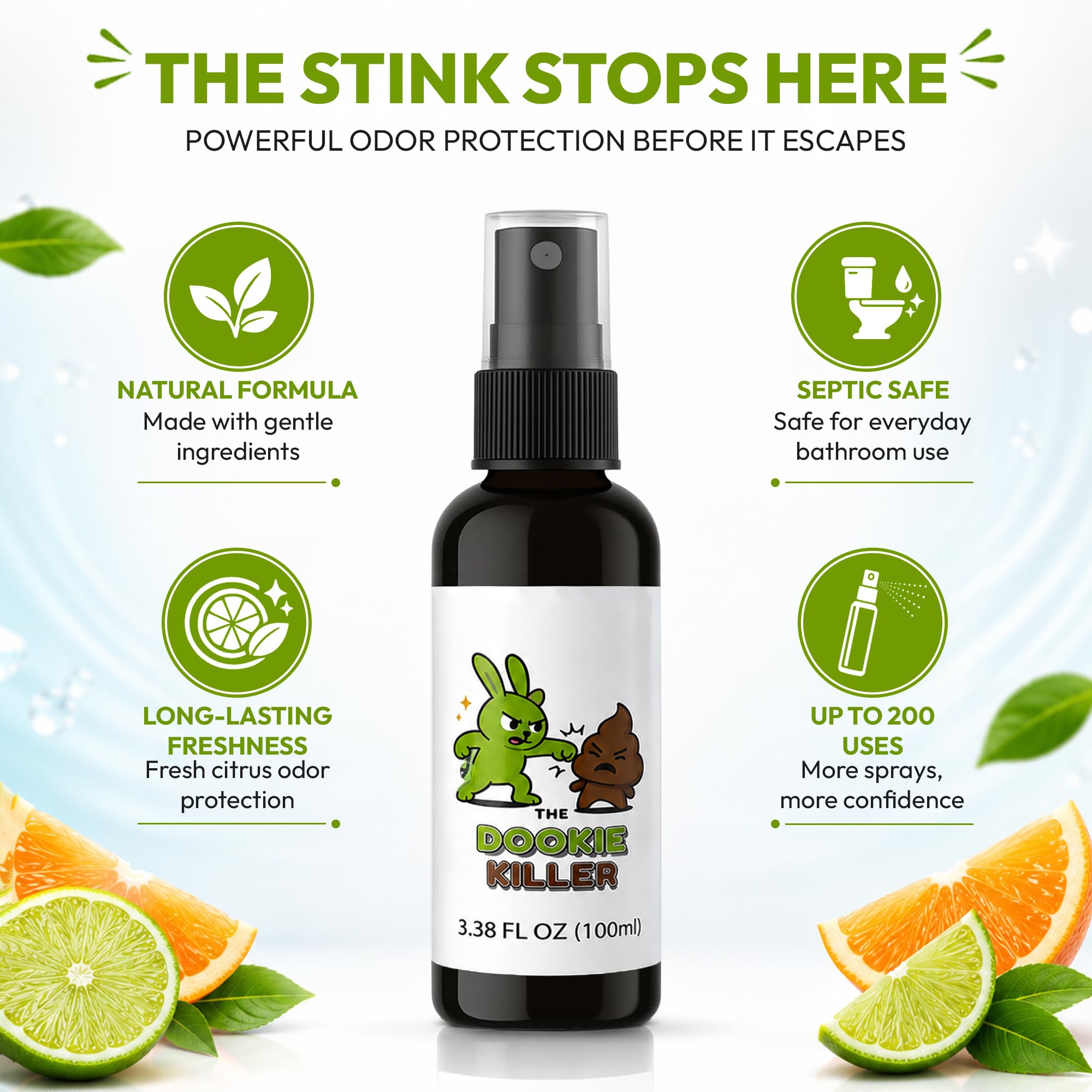 The Dookie Killer Pre-Poop Toilet Spray, 100ml Bathroom Odor Eliminator and Deodorizer - Essential Oil Air Freshener with Lemongrass and Eucalyptus