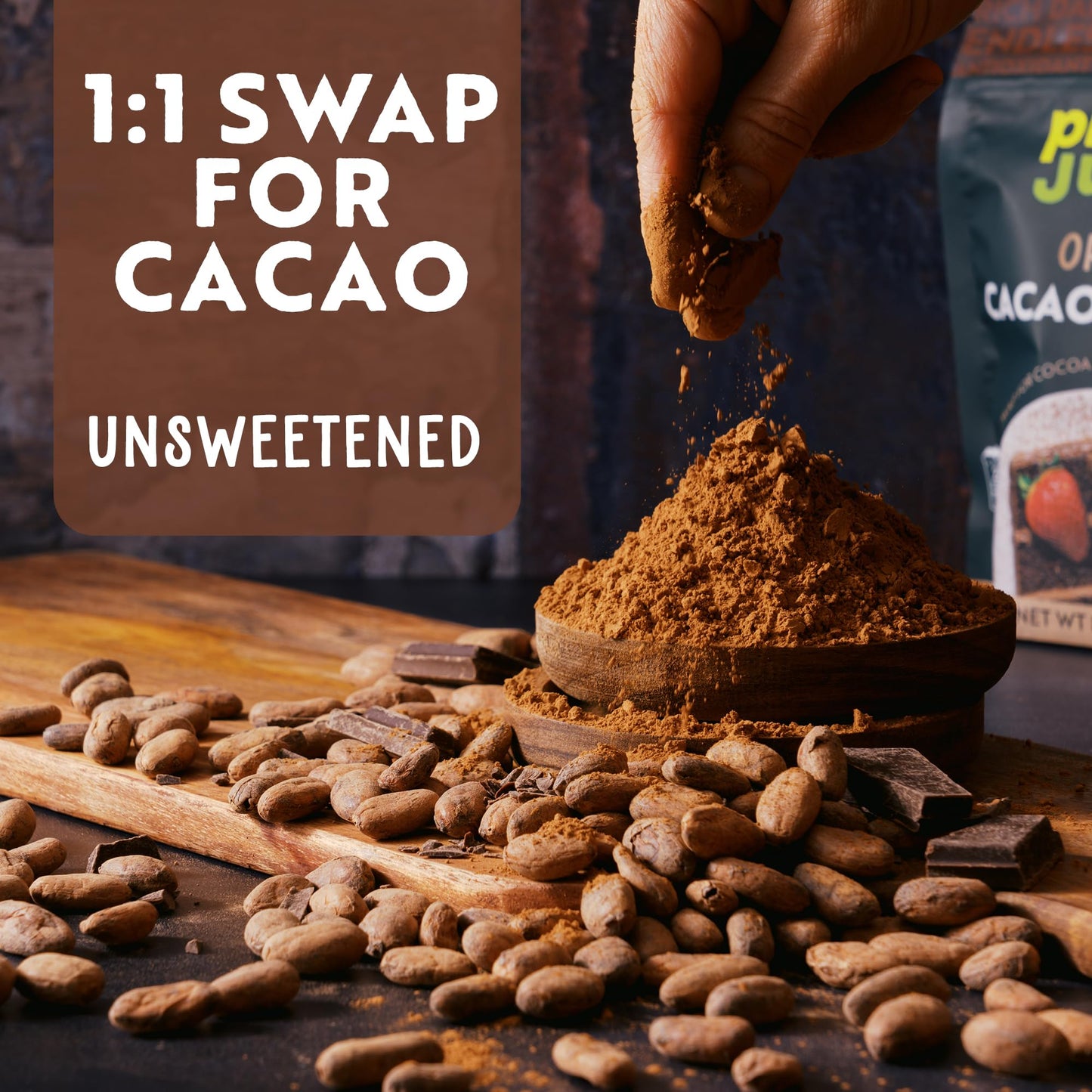 Plant Junkie Organic Cacao Powder, 8 oz - Unsweetened, Rich Dark Chocolate Taste, Certified Non GMO, Gluten Free, Kosher