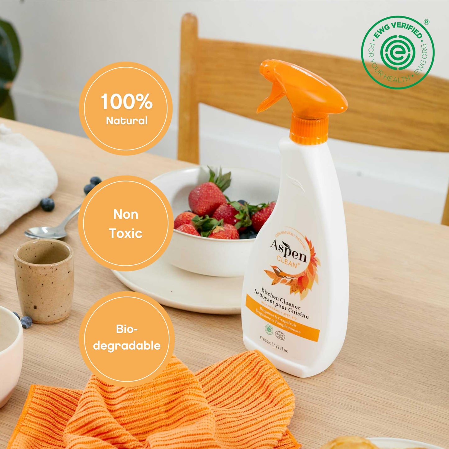 AspenClean | Kitchen Spray Cleaner | Plant-Based Degreaser for Grease & Grime | Multi-Surface Cleaner | Non - Toxic | 100% Natural | EWG Verified |
