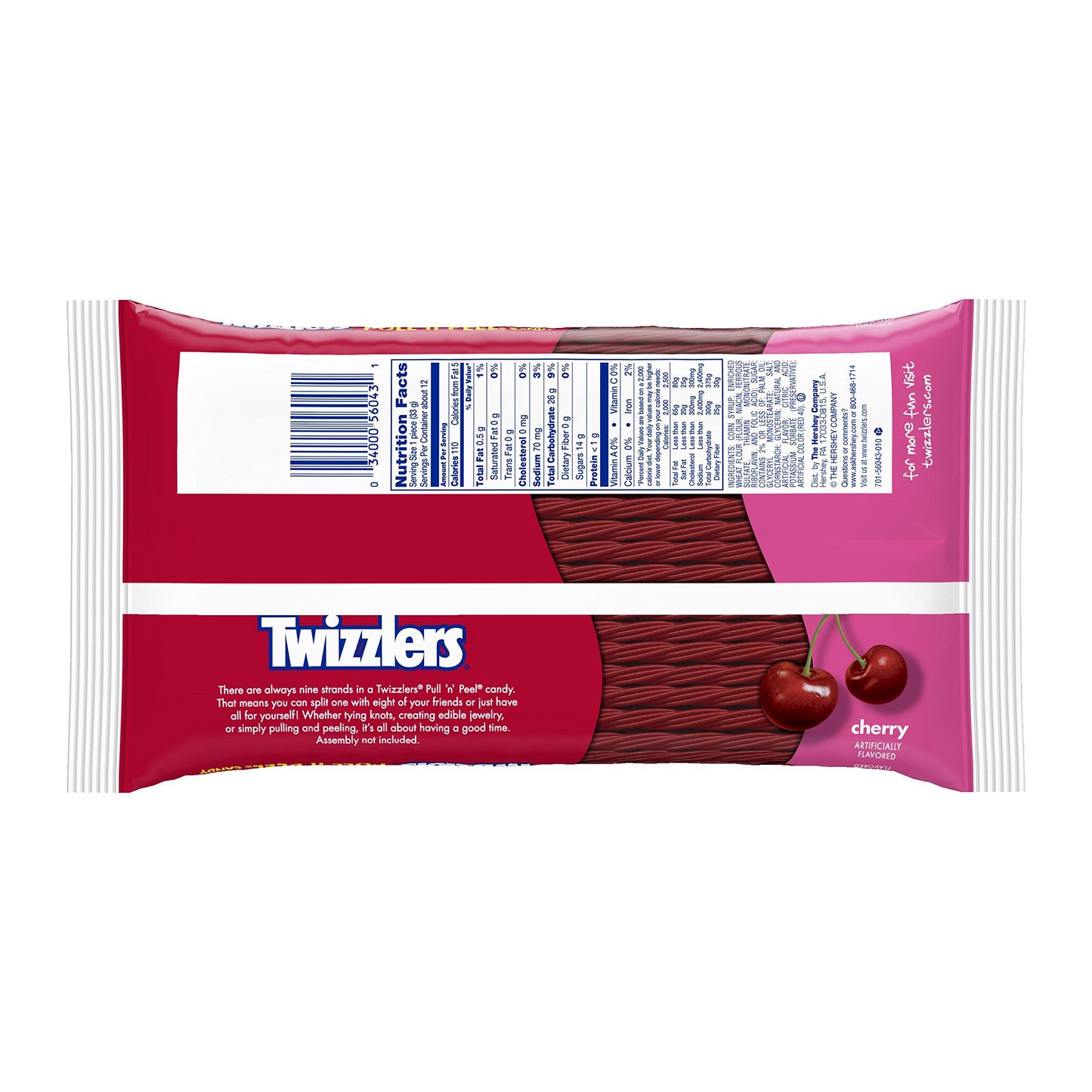 TWIZZLERS Pull 'n' Peel Licorice Candy, Cherry, 14 Ounce (Pack of 6)