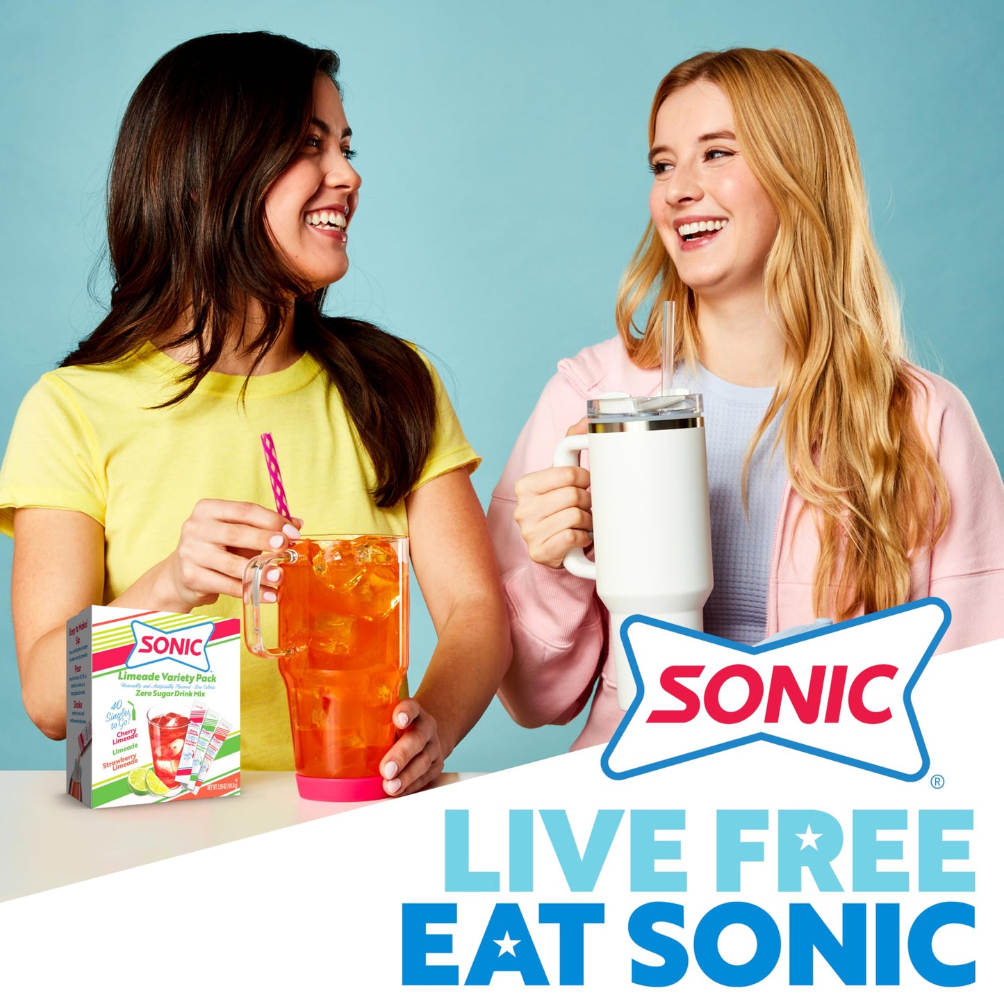 Sonic Singles To Go Limeade Variety Pack, Watertok Powdered Drink Mix, Includes 3 Flavors, Limeade, Cherry Limeade, Strawberry Limeade, 1 Box (30