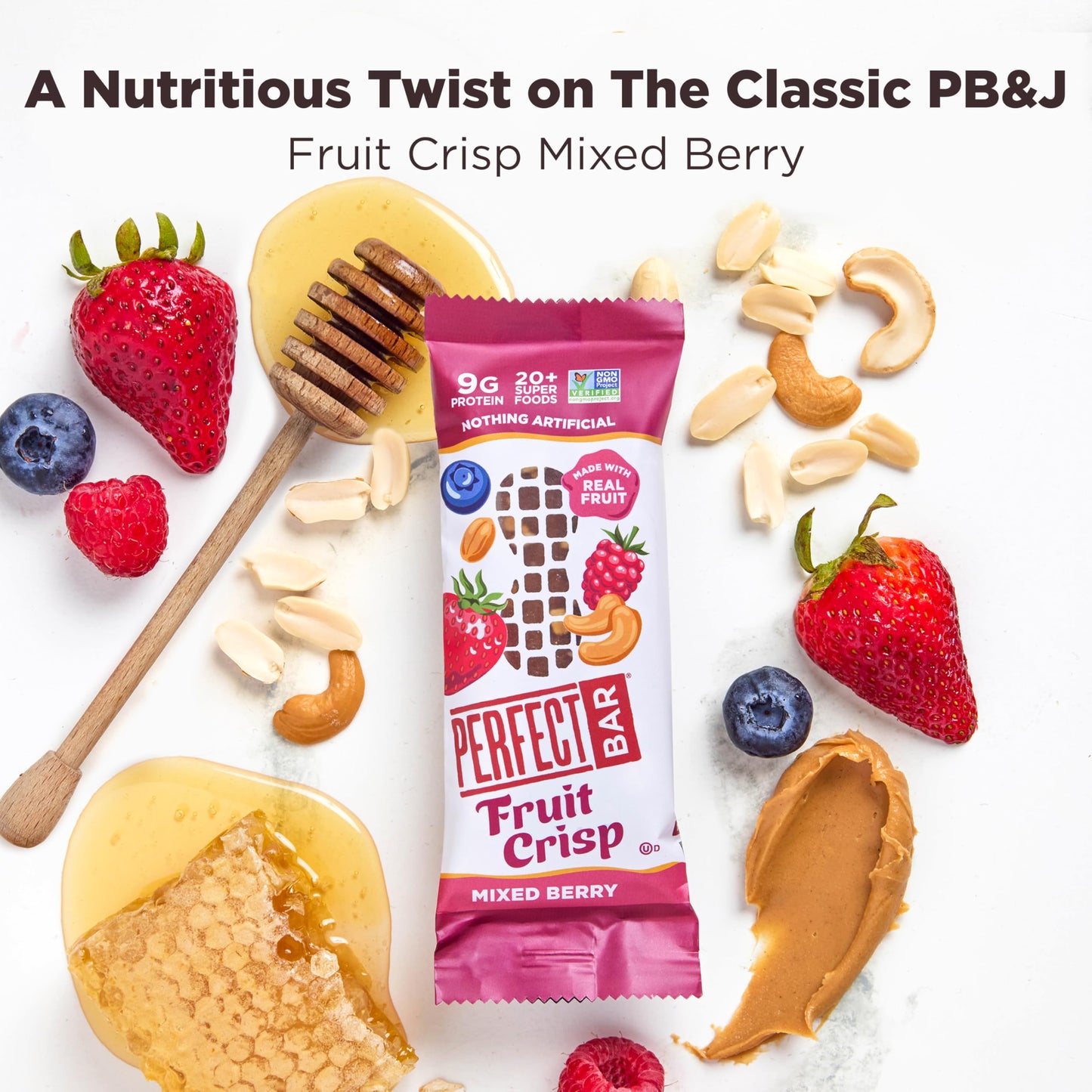 Perfect Bar Protein Bars, Fruit Crisp, Mixed Berry Nut Butter, Gluten Free, Made with Organic Honey, Peanut Butter, Cookie Dough Texture