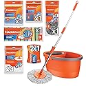 Home Cleaning Kit with Faster Spin Mop Bucket Refills Cloths Sponges Scourers Household Supplies Set