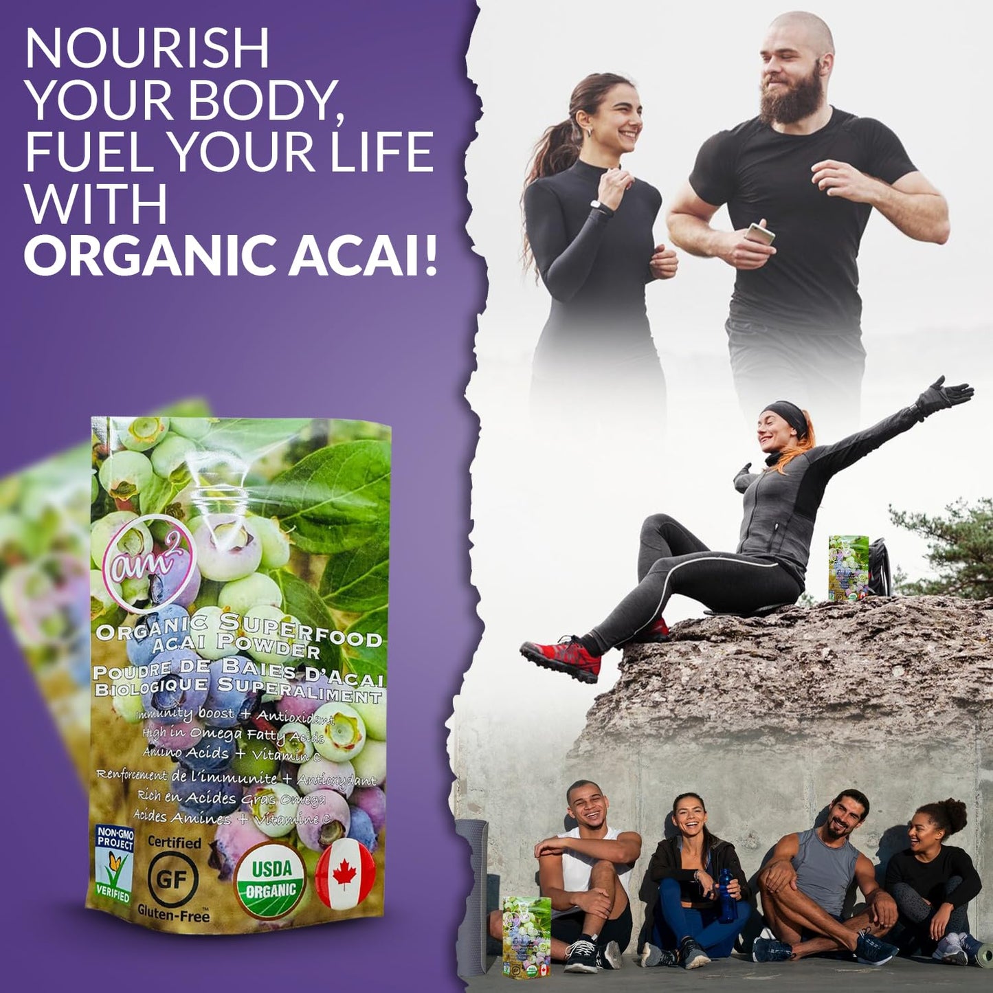 am2 Organic Acai Powder - Freeze Dried Acai Berry Granulated Powder - 100% Natural Fruit Powder - Antioxidant Rich Superfood Powder for Smoothie Bowls