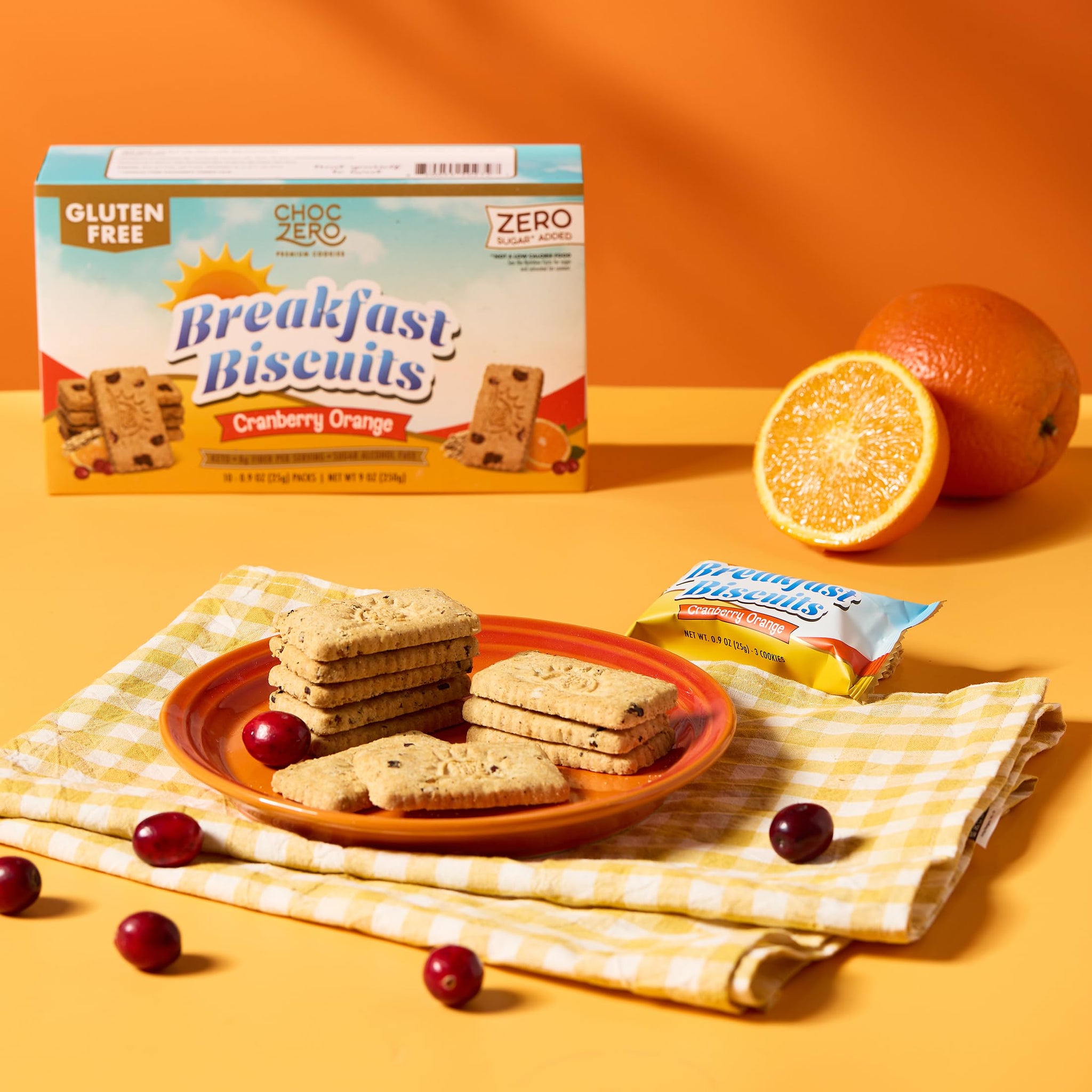 ChocZero Cranberry Orange Breakfast Biscuits, Sugar Free Breakfast Cookies, Gluten Free, No Sugar Alcohols, Keto, High Fiber, 30 Cookies