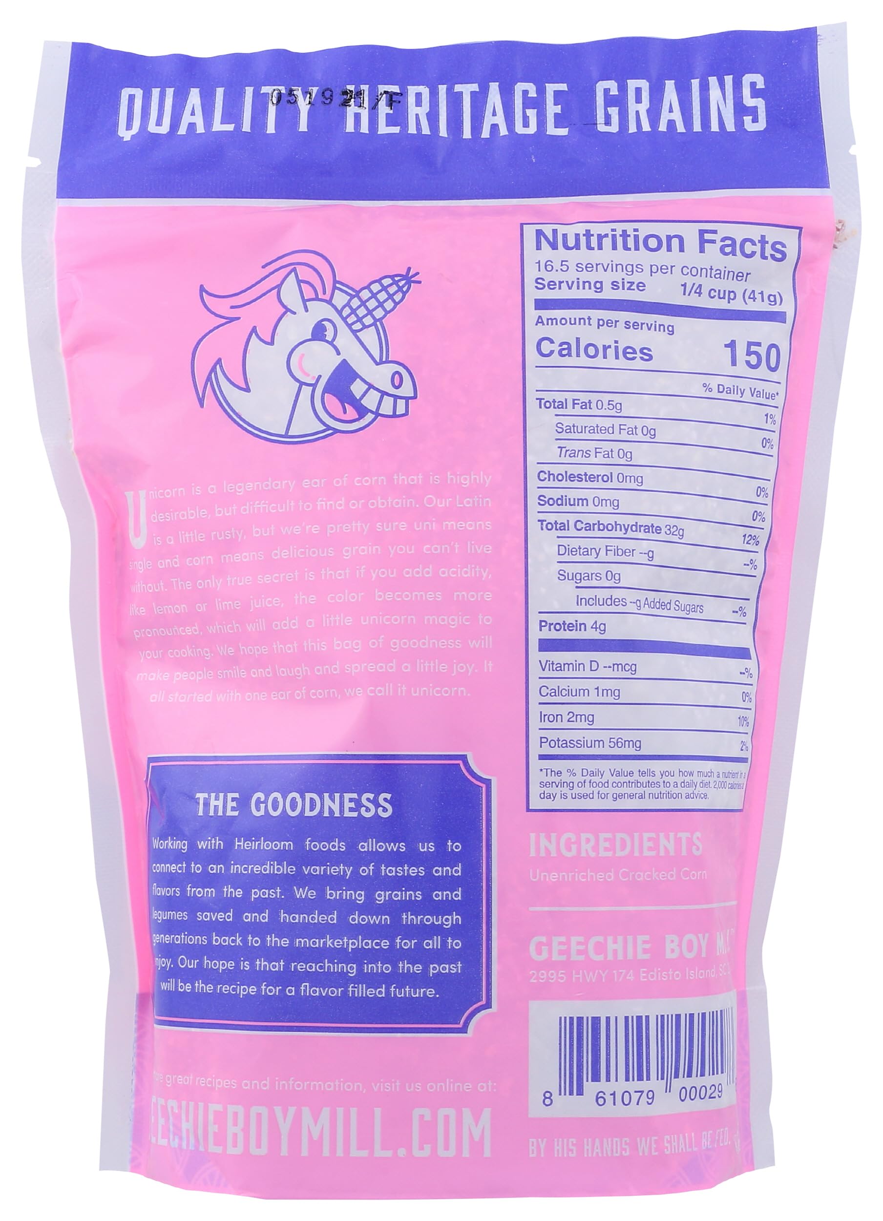 Geechie Boy Mill, Grits Stone Ground Unicorn, 24 Ounce