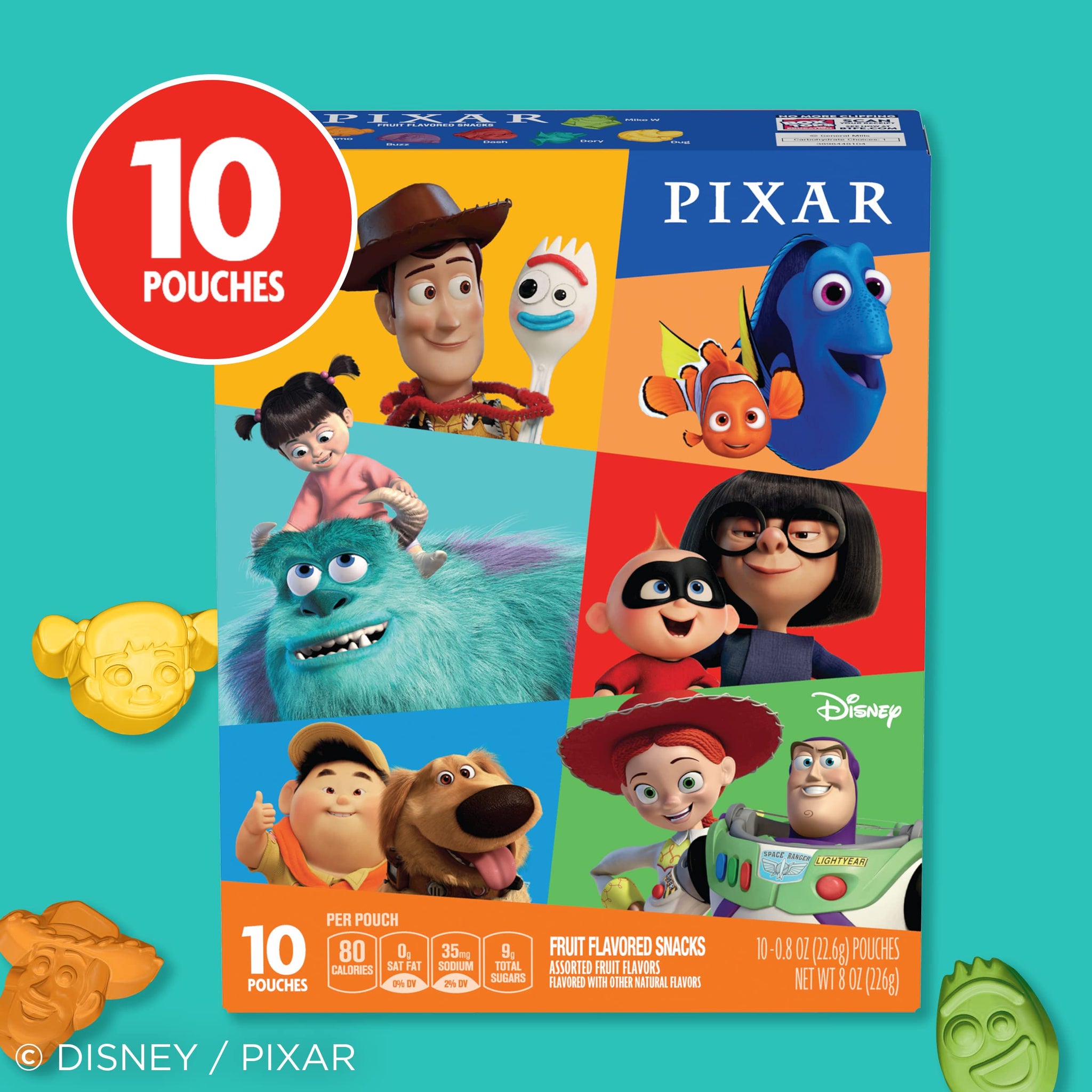 Disney Pixar Fruit Flavored Snacks, Gummy Treat Pouches, 10 ct