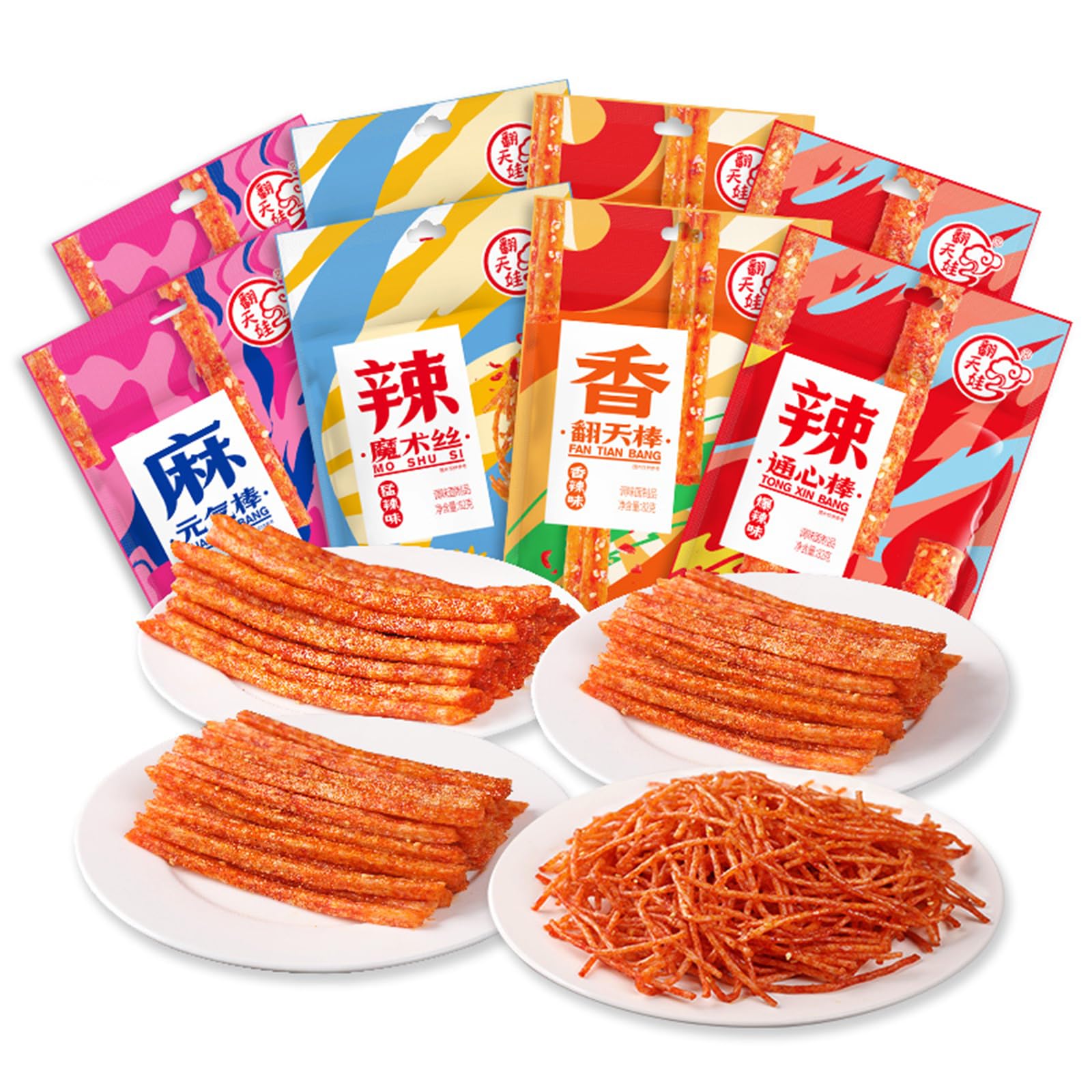 Authentic Sticks Latiao - Sweet and Spicy Traditional Gluten Noodles, Red Oil Chilli Mouthwatering Asian Snacks, Mixed Snack Gift Bags for Halloween