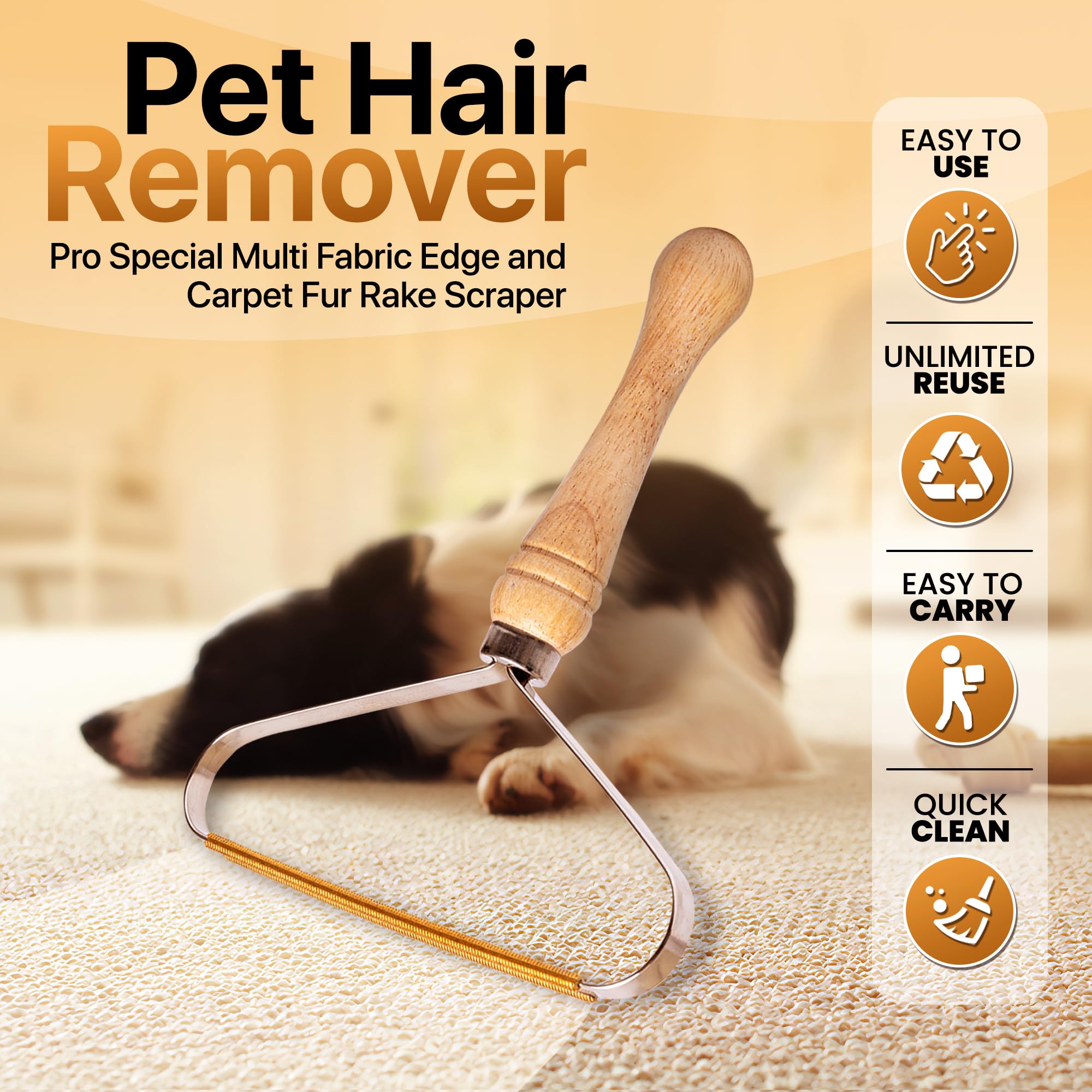 1-Pack Pet Hair Removal Tool - Carpet Rake and Squeegee for Pet Hair Remover Tool - Lint Remover and Hair Scraper for Couch - Easy to Clean Fuzz Fur