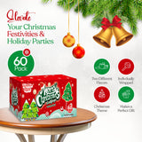 60 Pack Christmas Lollipops - Individually Wrapped Christmas Holiday Themed Hat And Tree Lollipops - Colorful Red & Green Designs & Delicious Flavor
