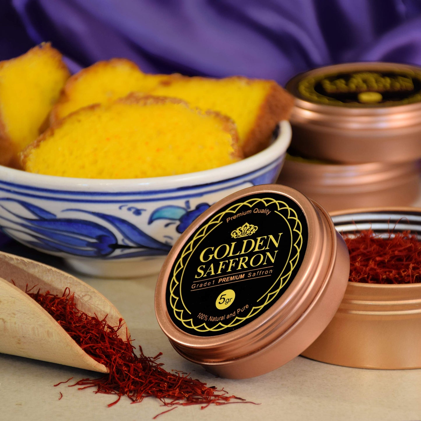 Golden Saffron, Finest Pure Premium All Red Saffron Threads, Grade A+ Super Negin, Non-GMO Verified. For Tea, Paella, Rice, Desserts, Golden Milk