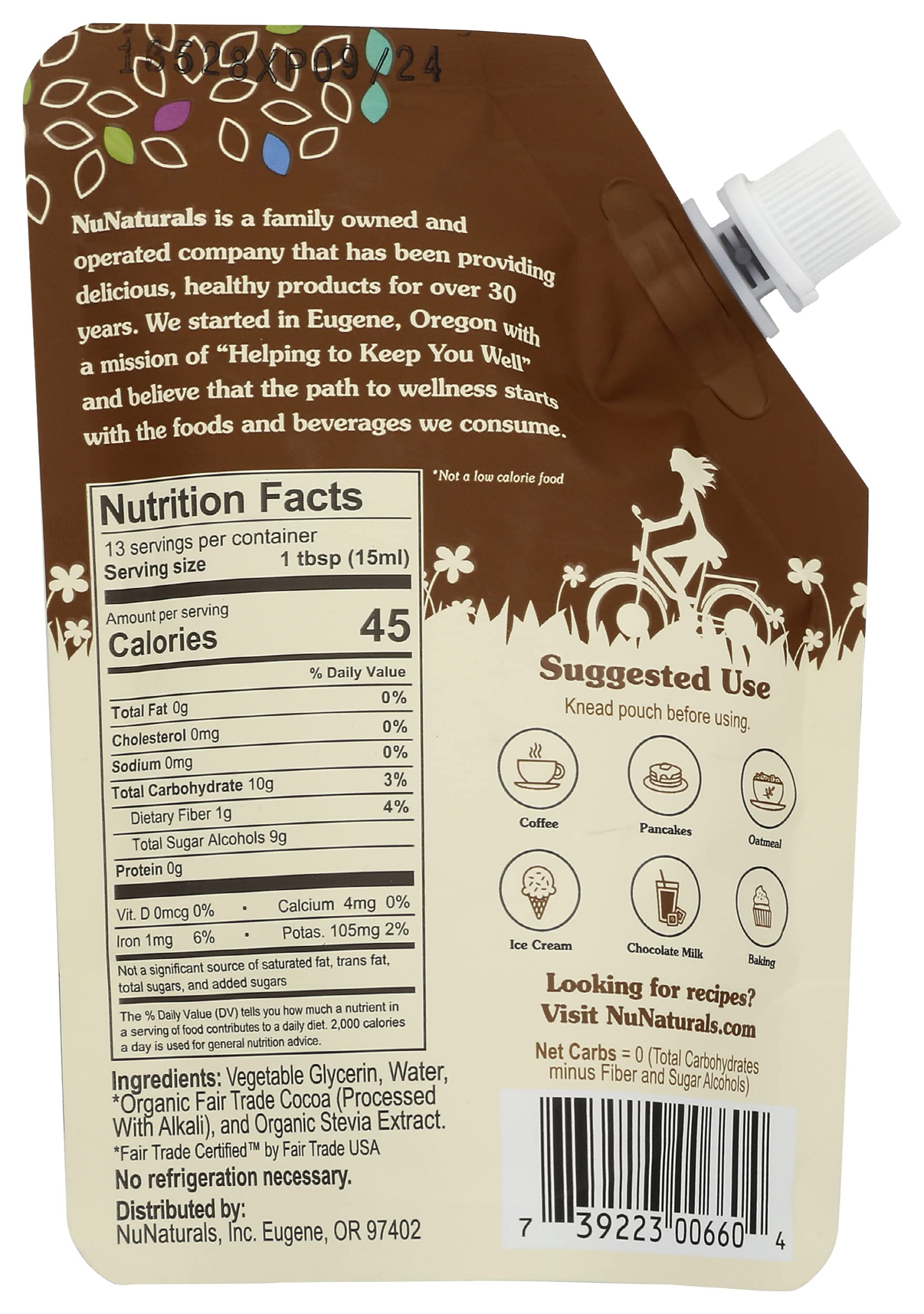 NUNATURALS NuStevia Pourable Chocolate Syrup Pouch, 6.6 FZ