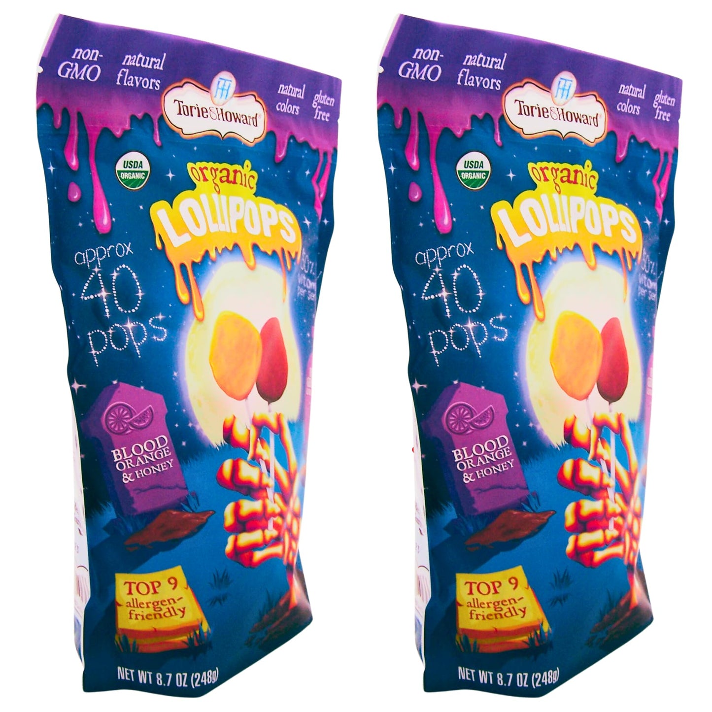Halloween Inspired Lollipops with Blood Orange and Pomegranate Flavors, Allergen Friendly Treats, Set of 2, 8.7 Ounces