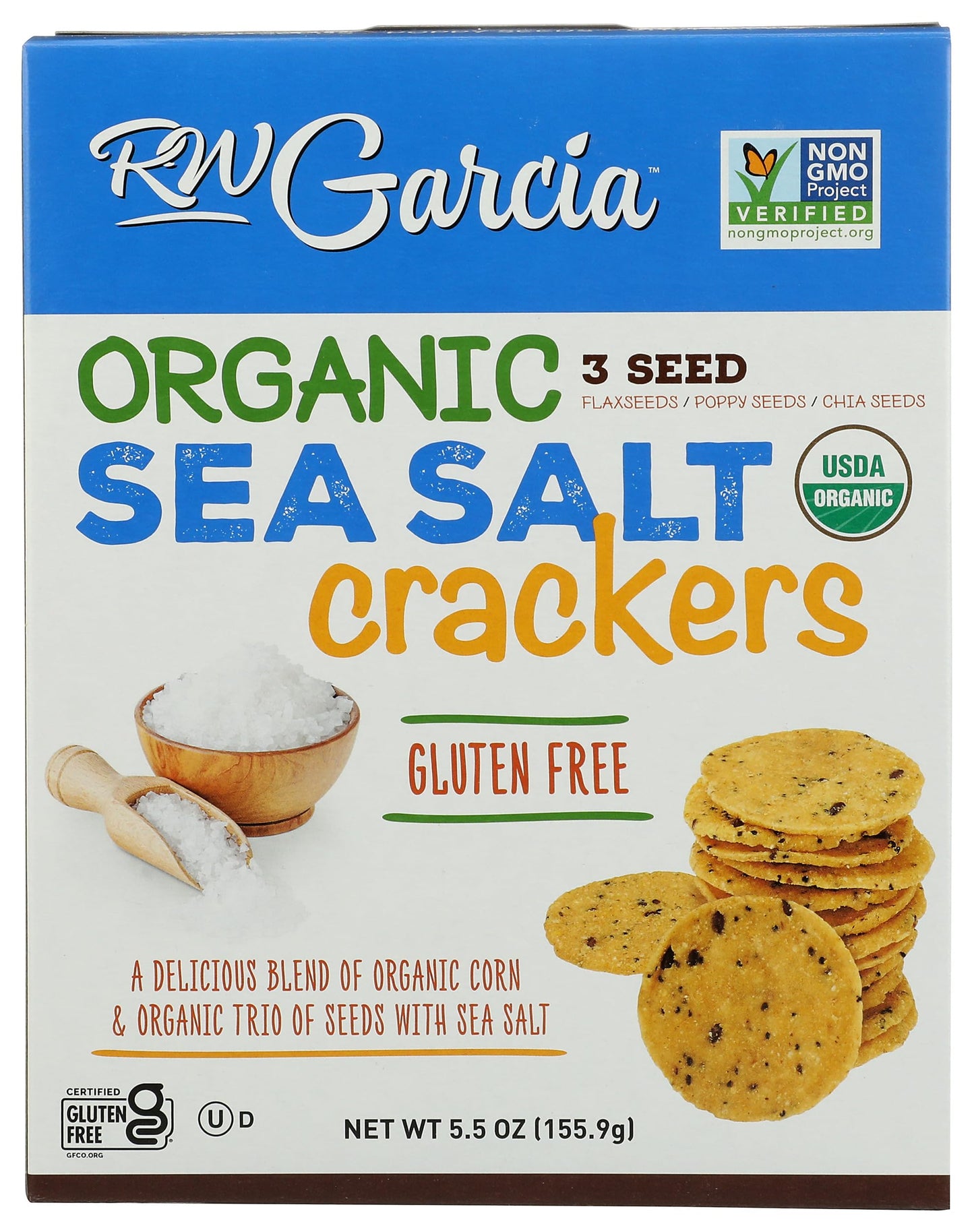 RW GARCIA Organic Sea Salt 3 Seed Crackers, 5.5 OZ