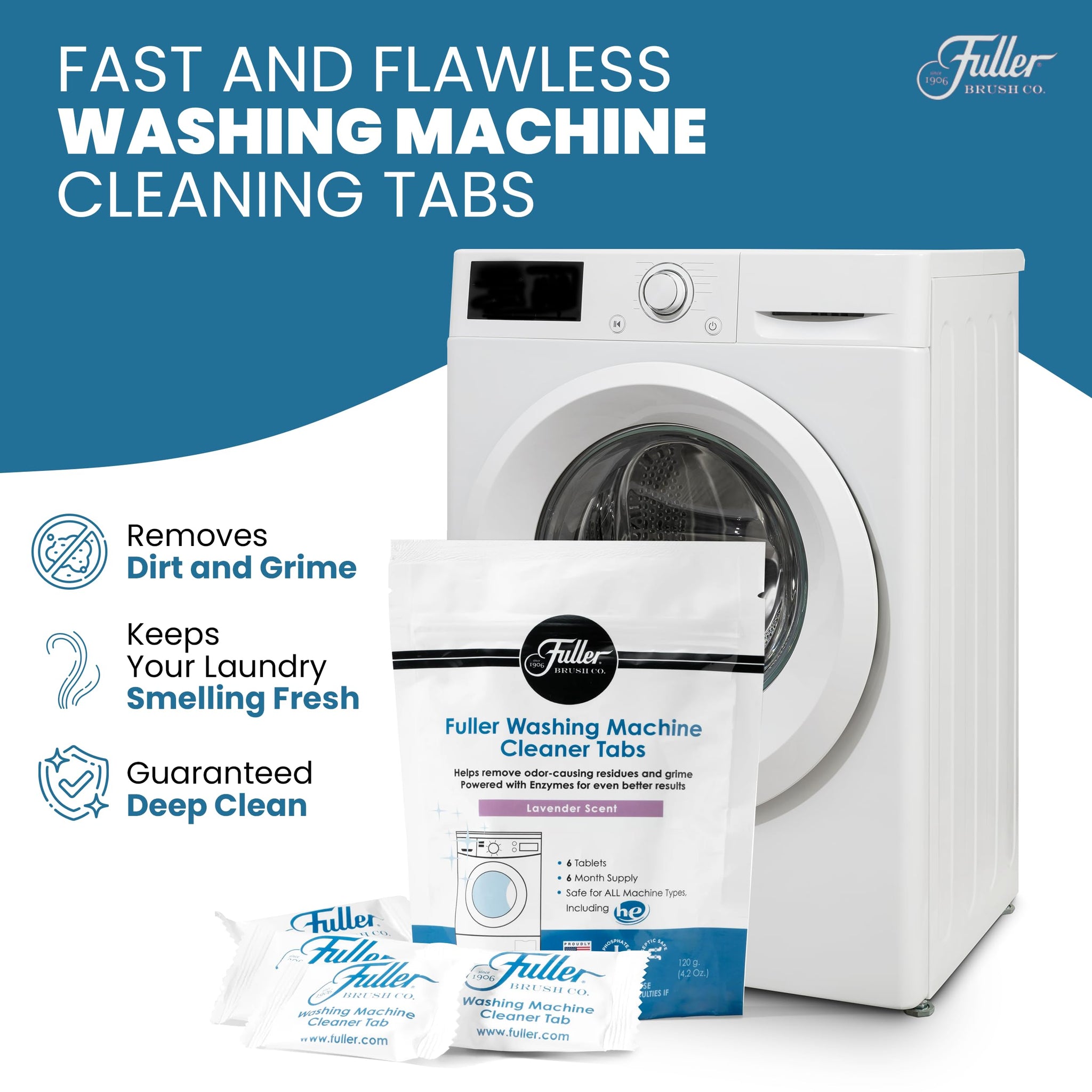 Fuller Washing Machine Cleaner Tablets - Washer Cleaner for Front Load, Top Load - Removes Odor, Dirt, Grime, Lavender Scent, Septic Safe (Pack of 4)