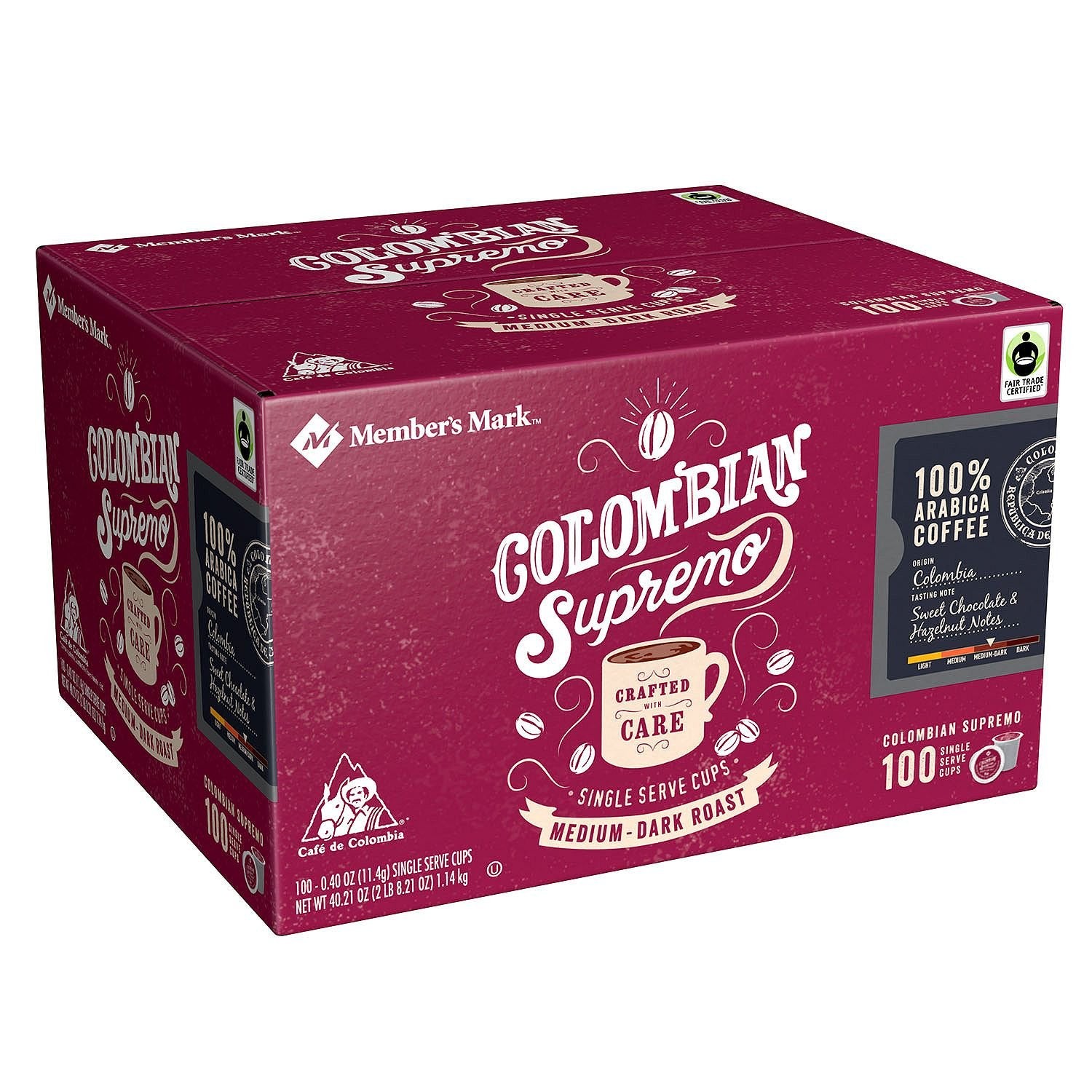 Member's Mark Colombian Supremo Coffee 100 single-serve cups. A1L8