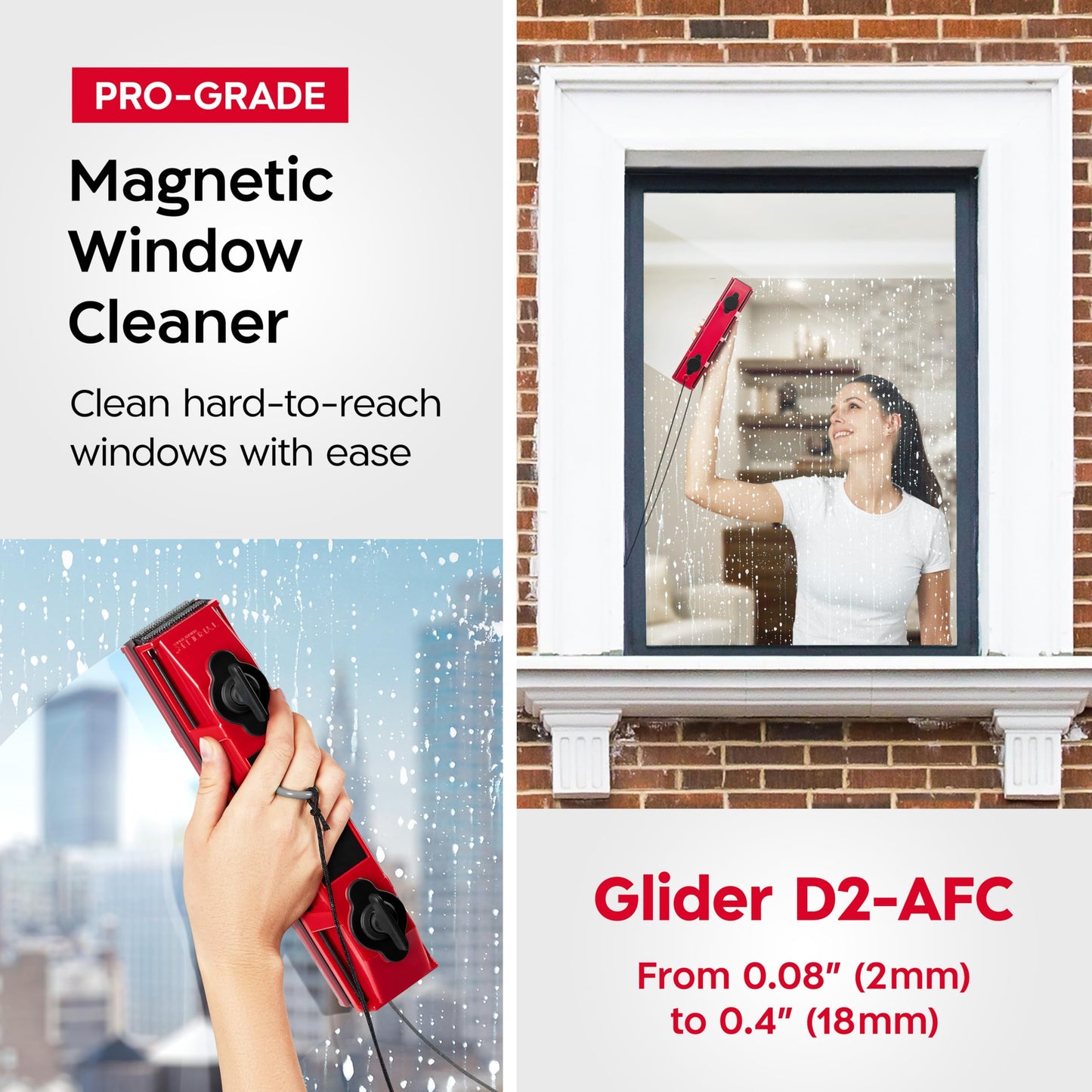 Tyroler Outside Magnetic Window Cleaner Tool | The Glider D-2 AFC Double-Sided Window Cleaners Tool Fits Windows 0.1"-0.7" Thick | Magnet Window