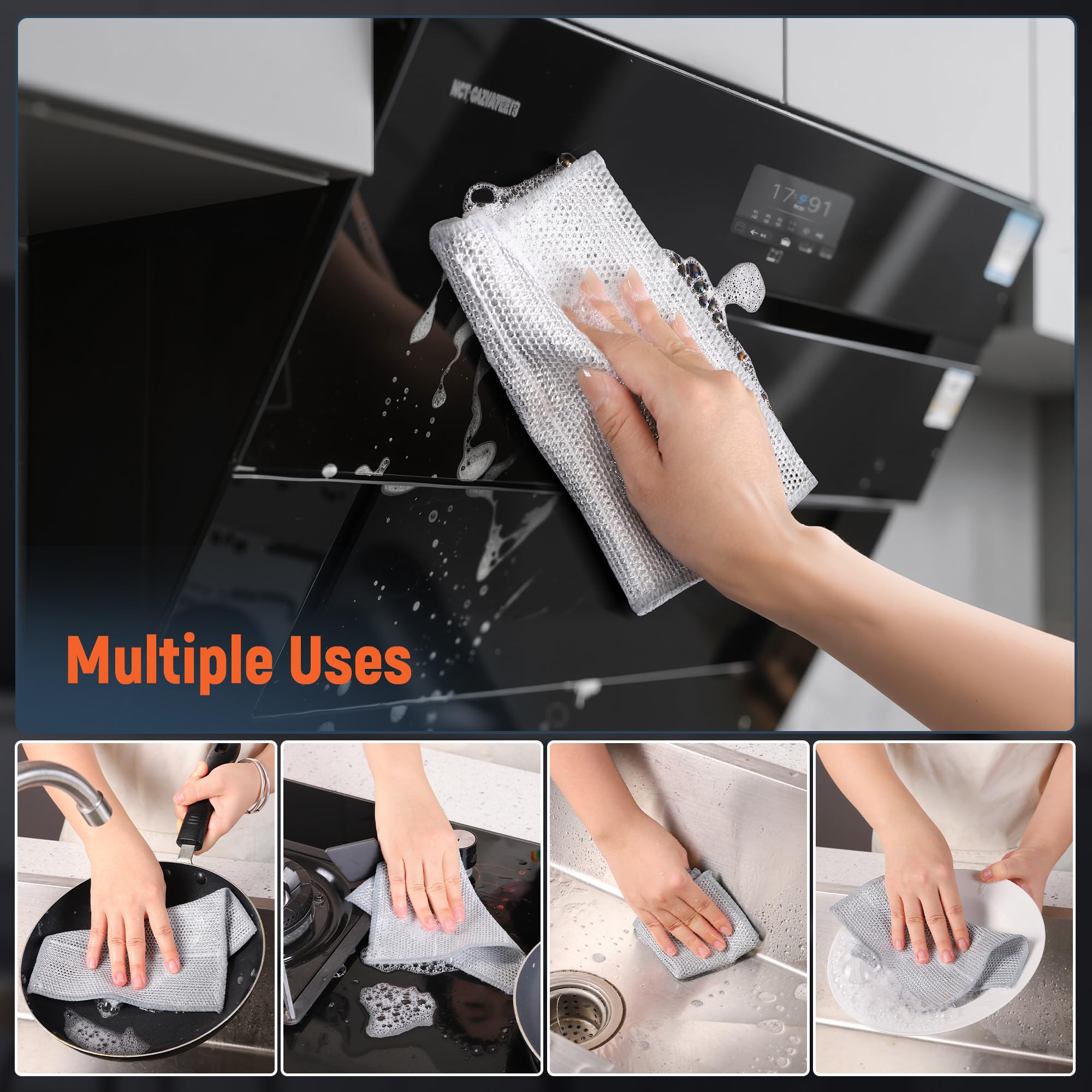 MVXMVX 3 Layers Wire Dishwashing Rag 15PCS- Non Scratch Wire Dishcloth Home Essentials-Reusable Steel Wool Scrubber Washcloths,Dish Towels for Kitchen
