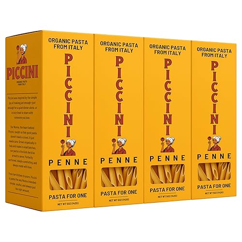 Piccini Organic Penne Pasta for One - High-Protein (20g per box) Single-Serve Italian Pasta Packs | 100% Organic Durum Wheat | Imported from Italy |