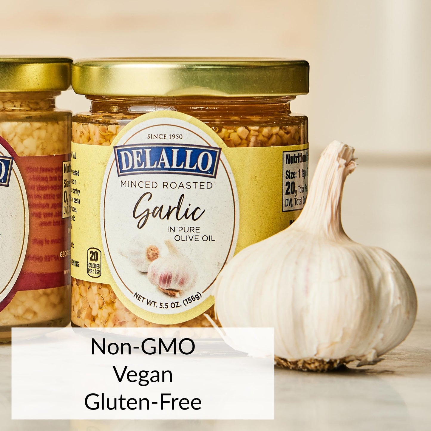 DeLallo Minced Roasted Garlic, Packed in Olive Oil to Preserve Smoky Flavor, Recipe Ready for Pasta Sauces, Meats and Marinades, Non-GMO, Vegan