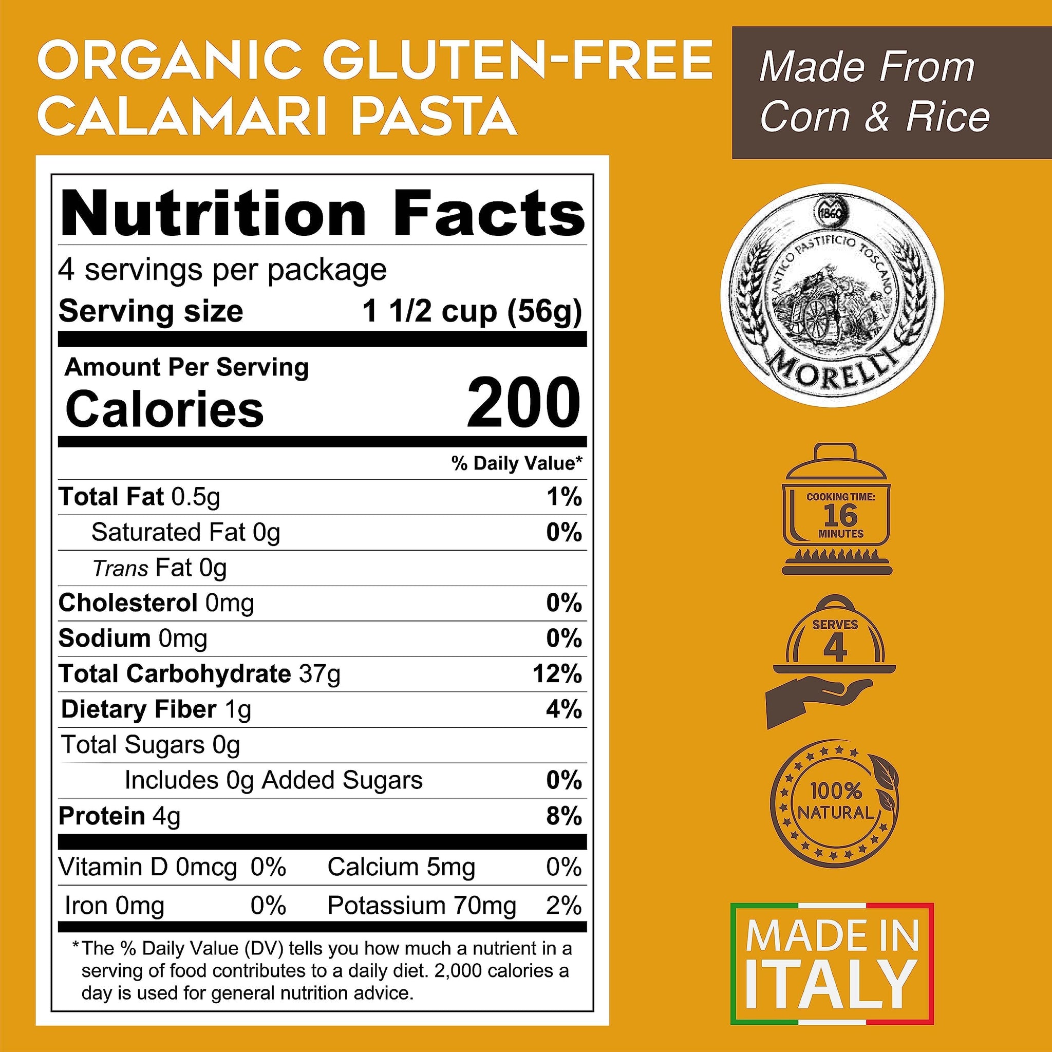 Morelli Mezzi Paccheri Organic Pasta - Italian, Gourmet, Large Circle Gluten-Free Pasta from Italy Made from Corn & Rice, for Stuffing - 8.8 oz (Pack