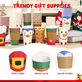 JOYIN 72 Pcs Christmas Disposable Cups with Sleeves and Lids, 4 Designs Xmas Drinkware 16 oz Paper Cup For Hot Chocolate Coffee Cold Beverage