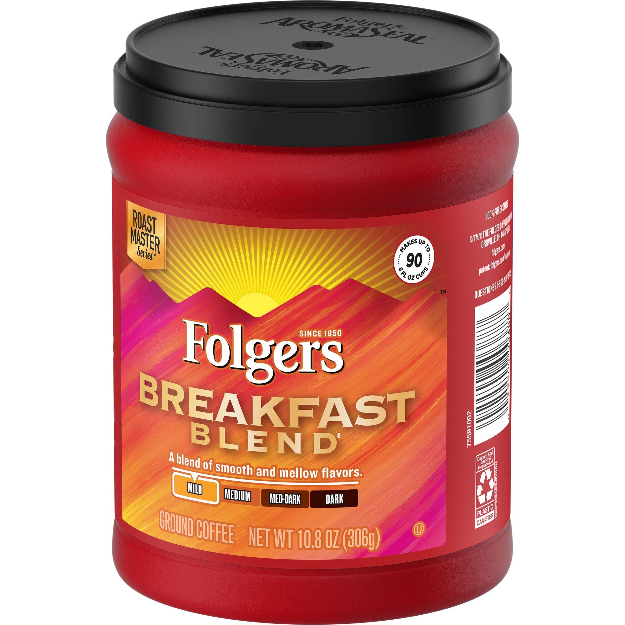Folgers Breakfast Blend Mild Roast Ground Coffee, 10.8 Ounces