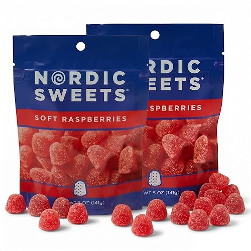 Nordic Sweets® Soft Raspberries Resealable Peggable Pouch - Swedish Candy Gummy Snacks, 5 oz