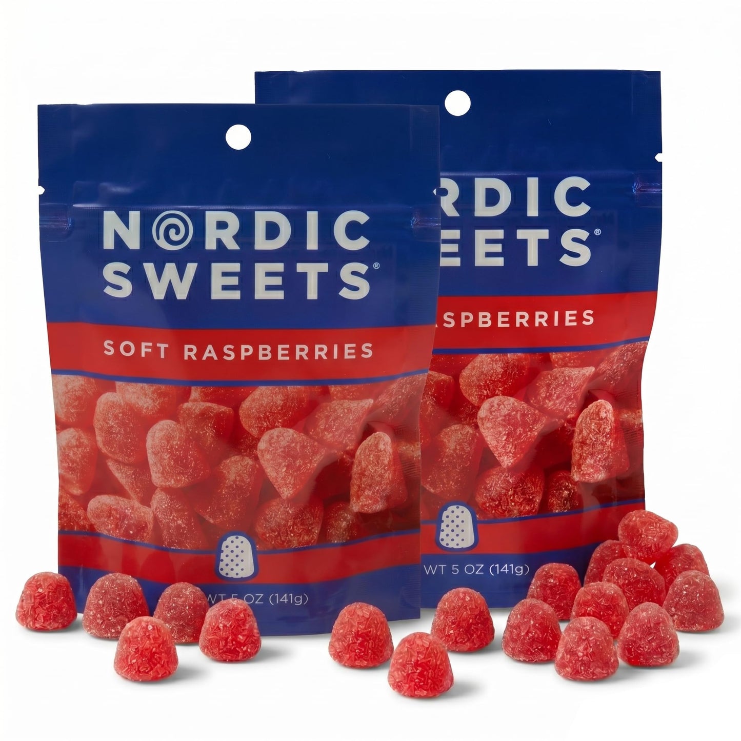 Nordic Sweets® Soft Raspberries Resealable Peggable Pouch - Swedish Candy Gummy Snacks, 5 oz
