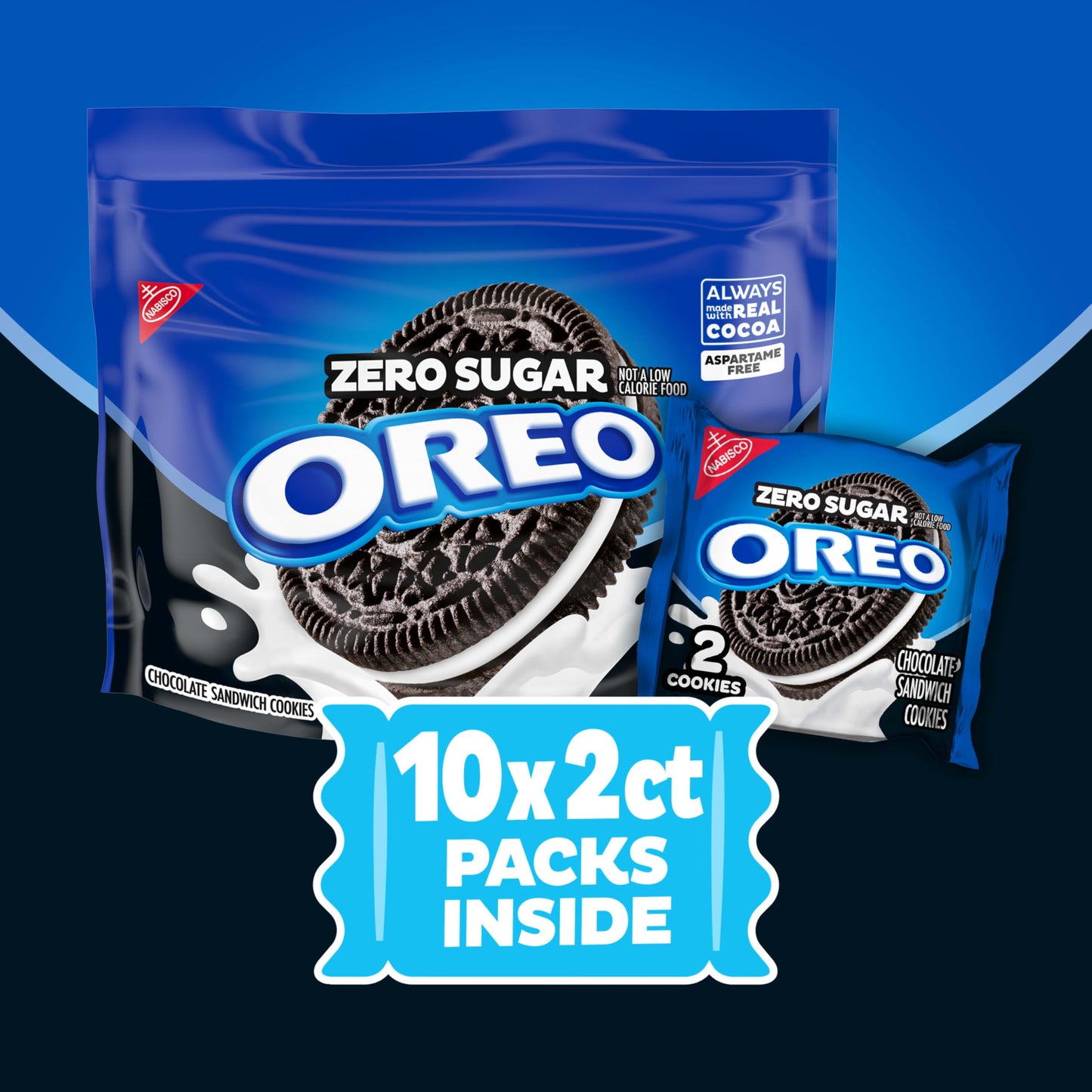 OREO Zero Sugar Chocolate Sandwich Cookies, 10 Snack Packs (2 Cookies Per Pack)