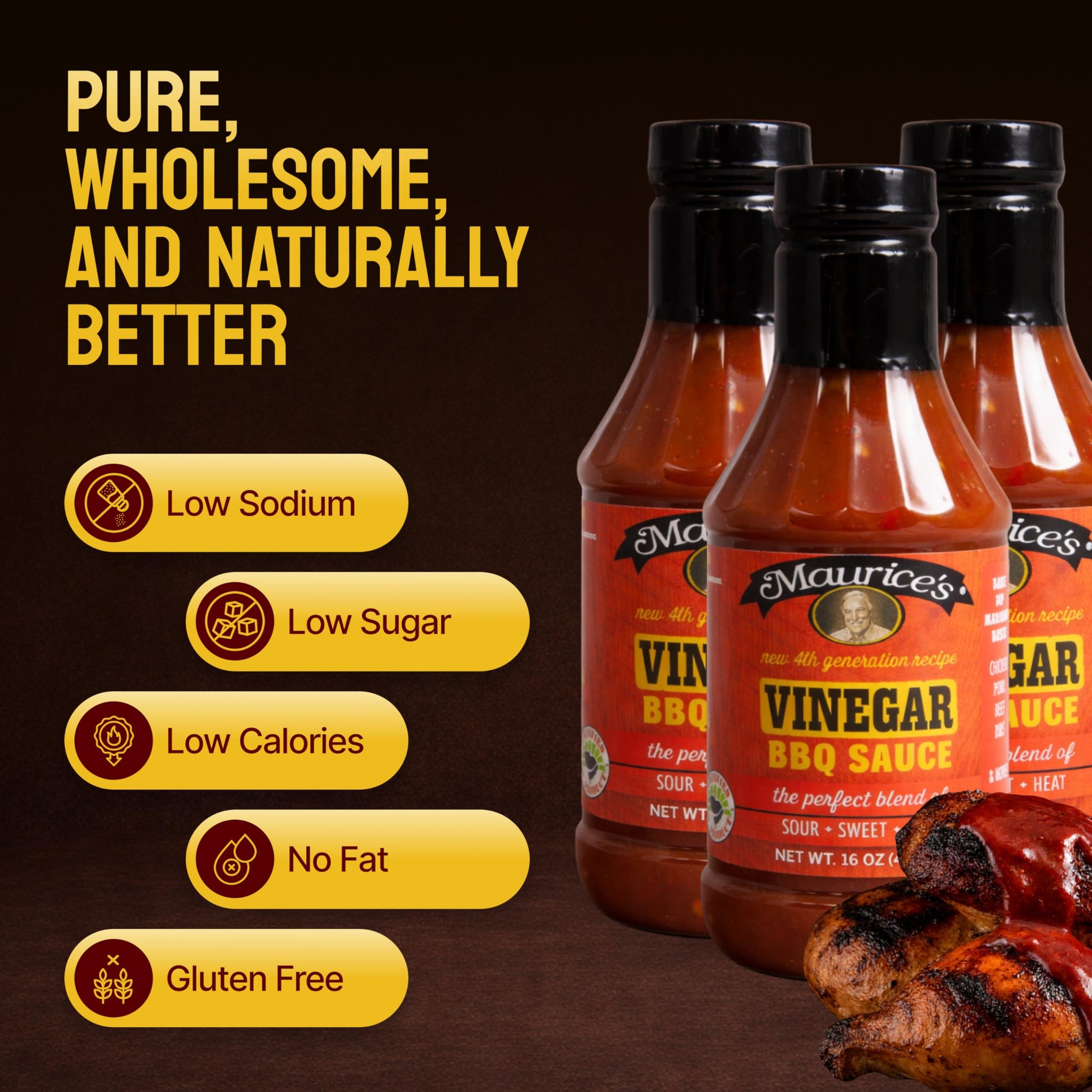 Maurice’s Gourmet Blend Vinegar BBQ Sauce - Sweet & Savoury Carolina with Smoke - Authentic Southern Carolina Barbeque Dressing- Apple Cider Vinegar