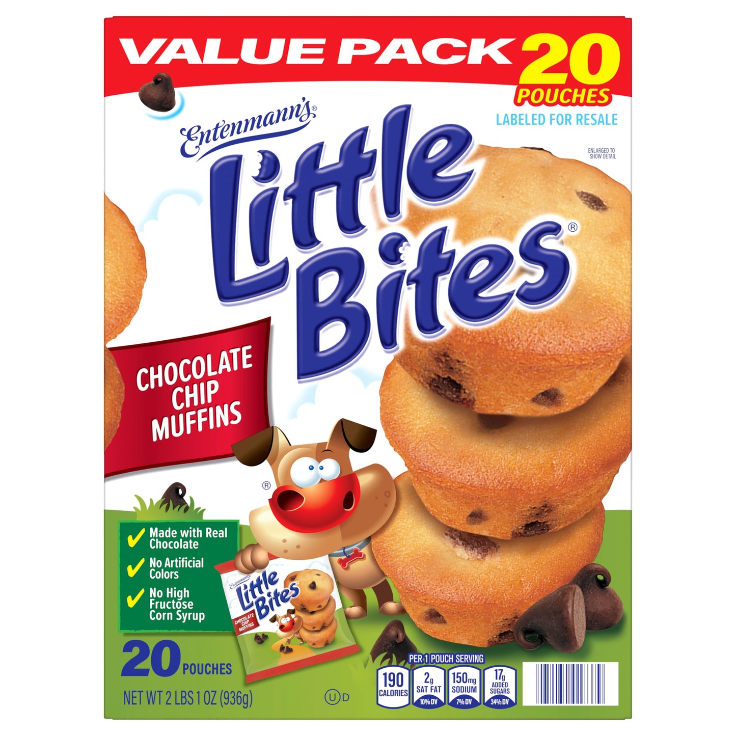 (Value Pack) Little Bites Chocolate Chip Muffins, 20 individual packs, (4 ct each), Mini Muffins, 33 oz Multipack