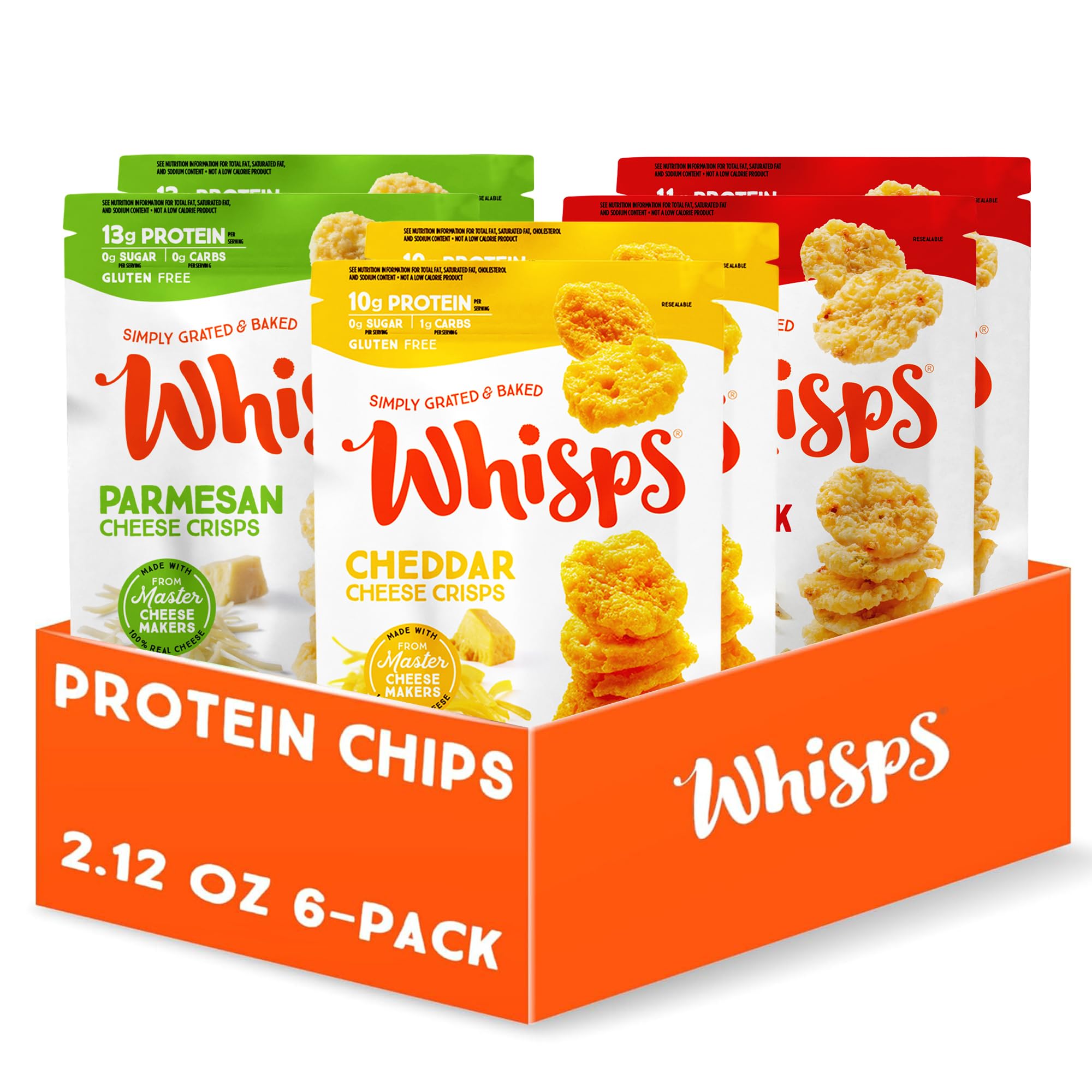 Whisps Cheese Crisps Variety Pack | Protein Chips | Healthy Snacks | Protein Snacks, Gluten Free, High Protein, Low Carb Keto Food | Parmesan, Cheddar
