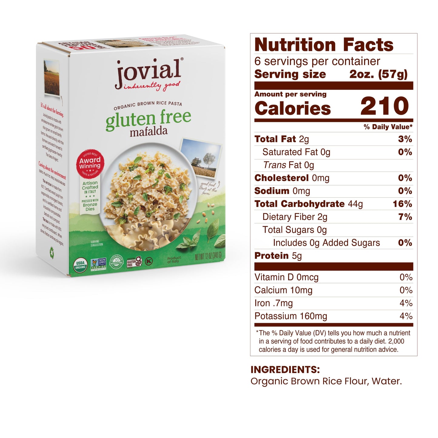 Jovial 100% Organic Gluten Free Brown Rice Mafalda - Mafalda Pasta Noodles, Healthy Pasta, Whole Grain Pasta, Organic Pasta, Gluten Free, Dairy Free