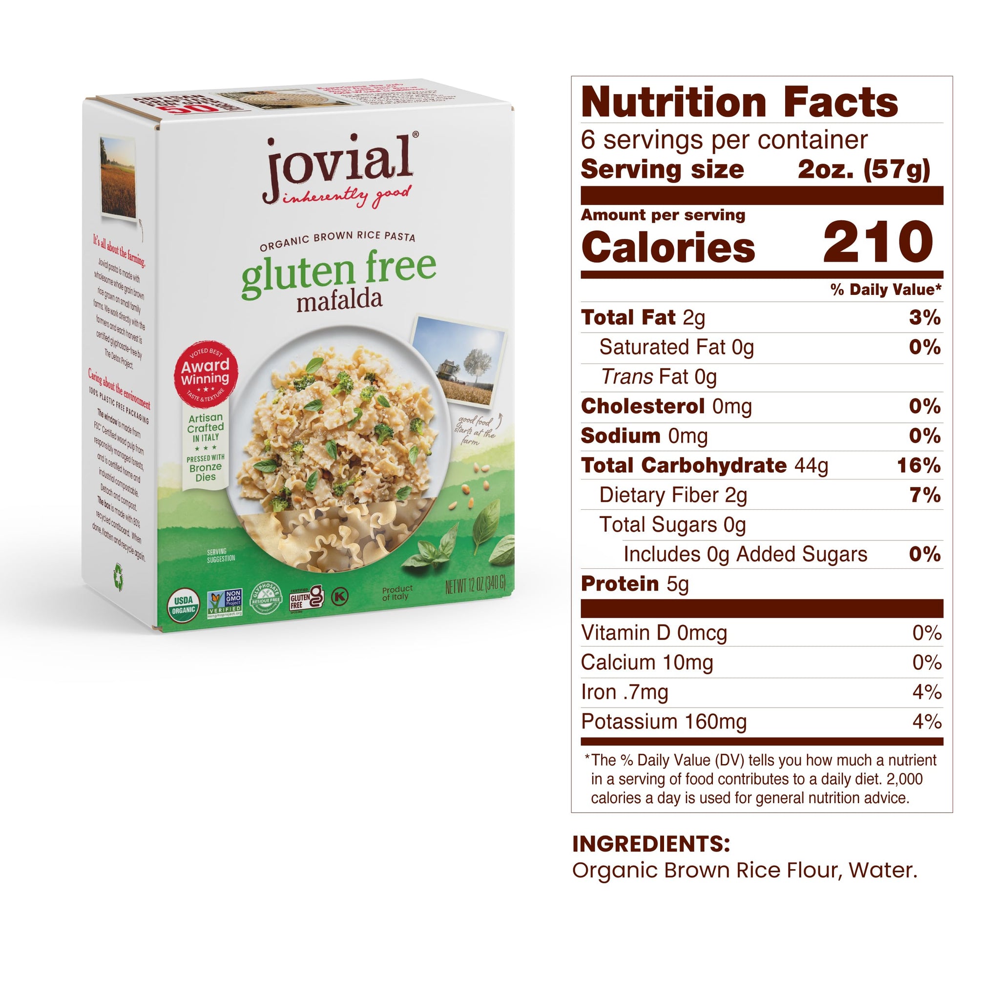 Jovial 100% Organic Gluten Free Brown Rice Mafalda - Mafalda Pasta Noodles, Healthy Pasta, Whole Grain Pasta, Organic Pasta, Gluten Free, Dairy Free