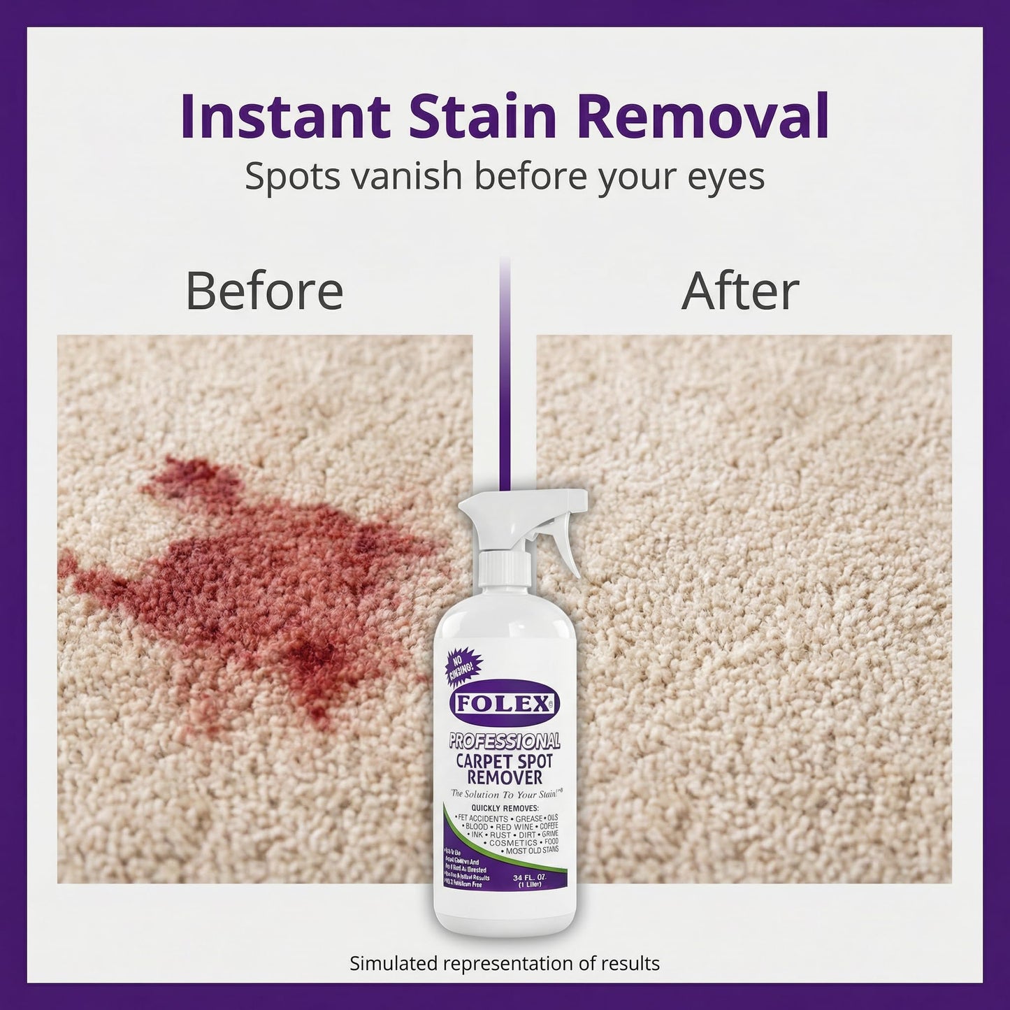 FOLEX - Professional Carpet Cleaner Spray 34 oz - Pet Stain Removal - Instant Stain Removal - No Rinsing Required - Safe for Pets - Works on All