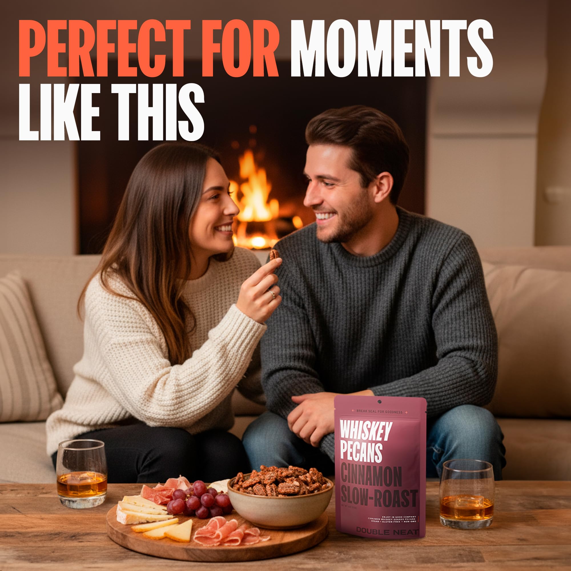 Double Neat Cinnamon Whiskey Pecans - Healthy Fathers Day Snacks Gift - Bourbon Snacks for Men - Vegan & Gluten-Free - Cinnamon Slow-Roasted Candied