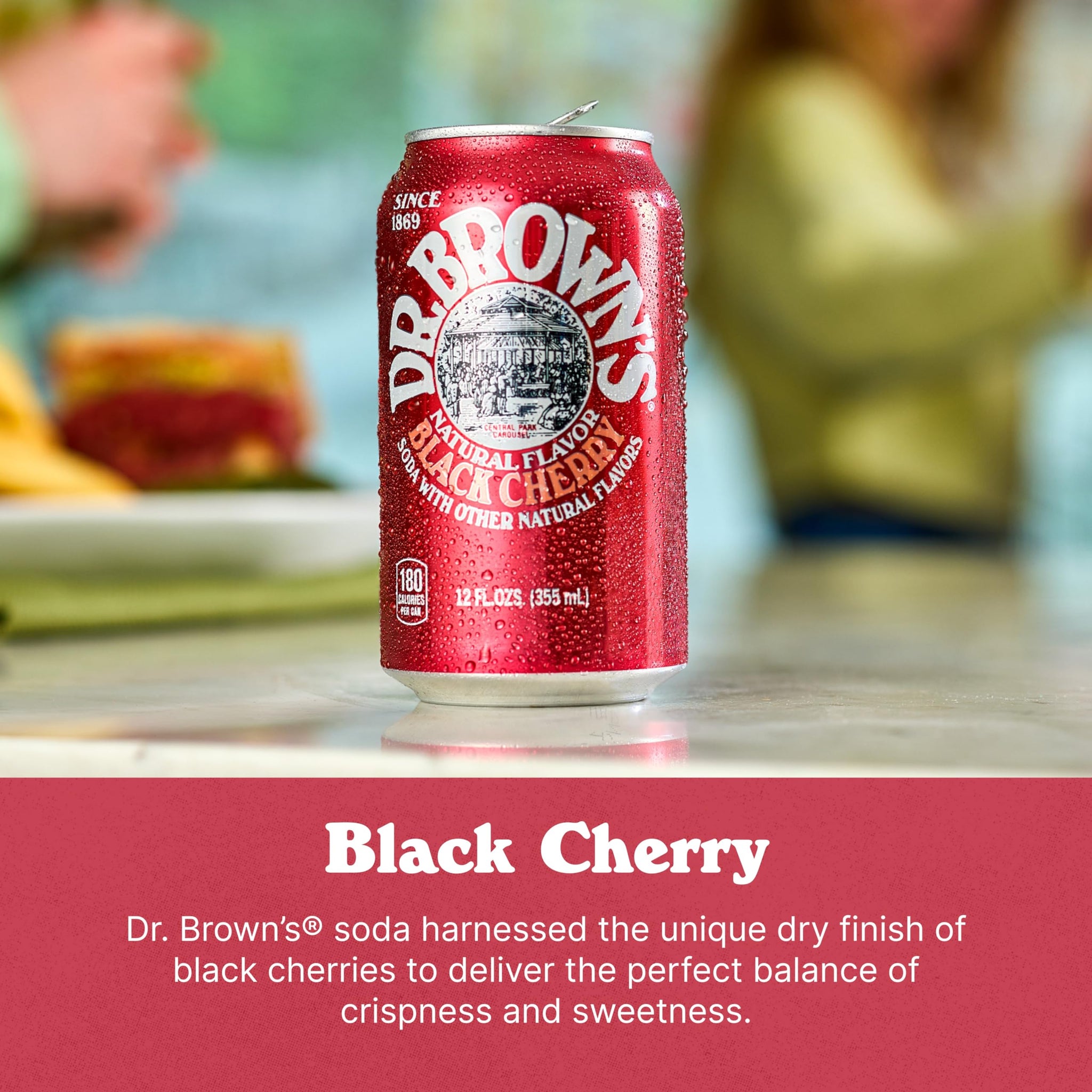 Dr. Brown's Black Cherry Soda - A New York Original - 24 Cans - Kosher, Gourmet Soda Pop - Black Cherry Flavored Craft Soda - 24 x 12 oz Cans