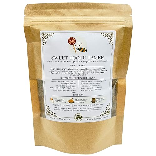 The Good Village Co. Sweet Tooth Tamer Loose Leaf Herbal Tea, Caffeine Free Botanical Blend with Gymnema, Rooibos, Peppermint, Hibiscus, Cinnamon