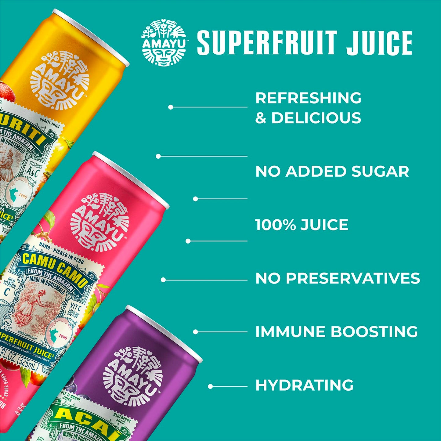Amayu Exotic Super Fruit Juice | Variety Pack (Acai, Buriti, Camu Camu) | 100% Organic Juice From the Amazon | NO Sugar Added | Immune Support