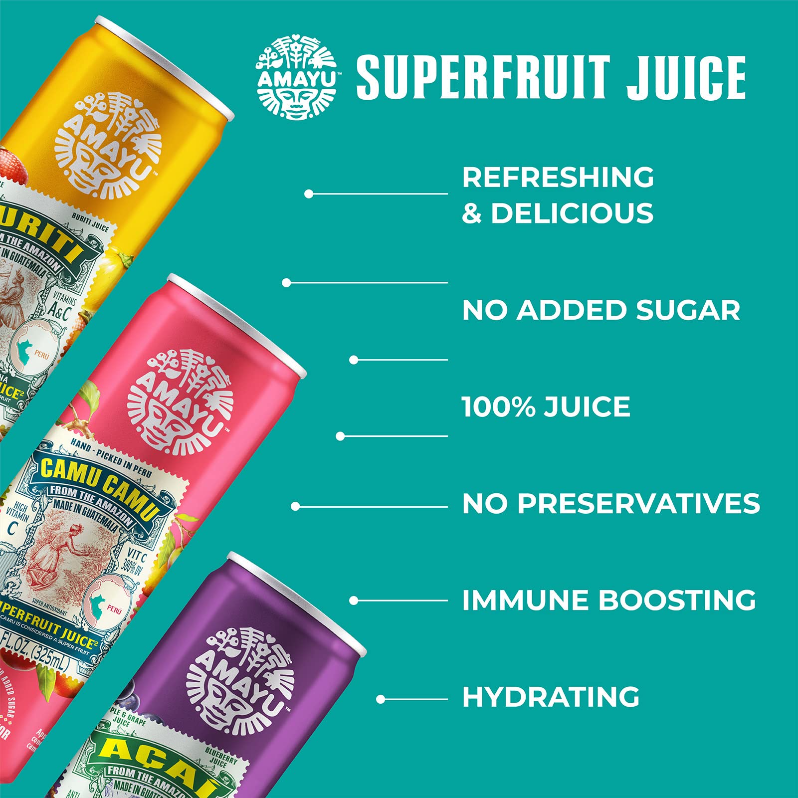 Amayu Exotic Super Fruit Juice | Variety Pack (Acai, Buriti, Camu Camu) | 100% Organic Juice From the Amazon | NO Sugar Added | Immune Support