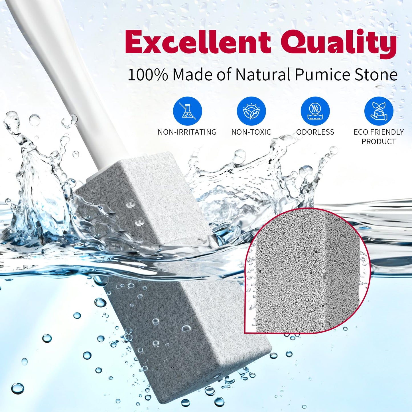 W&E Choice Toilet Pumice Stone 4 Pack, Pumice Stone for Bathtub Cleaning with Extra Long Handle, Toilet Brush for Cleaning Toilets, Bathtubs, Grills