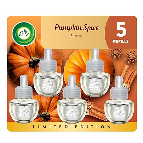 Air Wick Plug in Scented Oil Refill, 5 ct, Pumpkin Spice, Air Freshener, Essential Oils, Fall Scent, Fall Decor