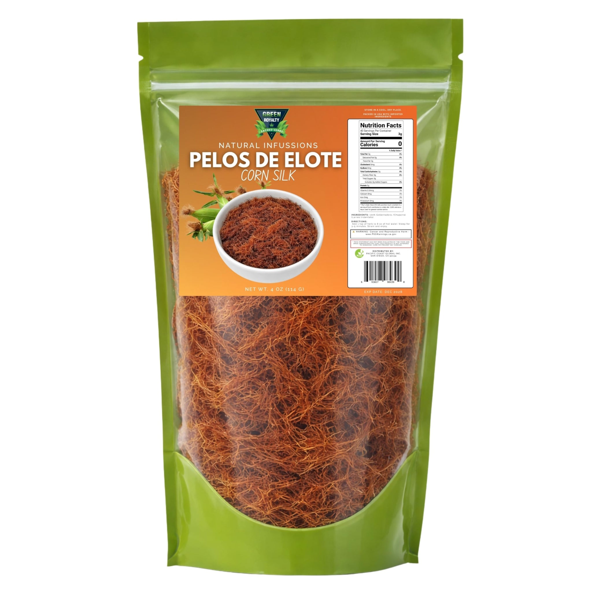 Corn Silk Tea (Pelos de Elote) - Loose Cut Herbal Infusion Botanical Tea, Resealable Bag, 4 oz
