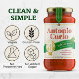 NEW! Antonio Carlo Authentic Italian (3 Generations) Handmade Gourmet Marinara Sauce - FRESH, No Preservatives, Vegan Marinara Spaghetti & Pasta Sauce