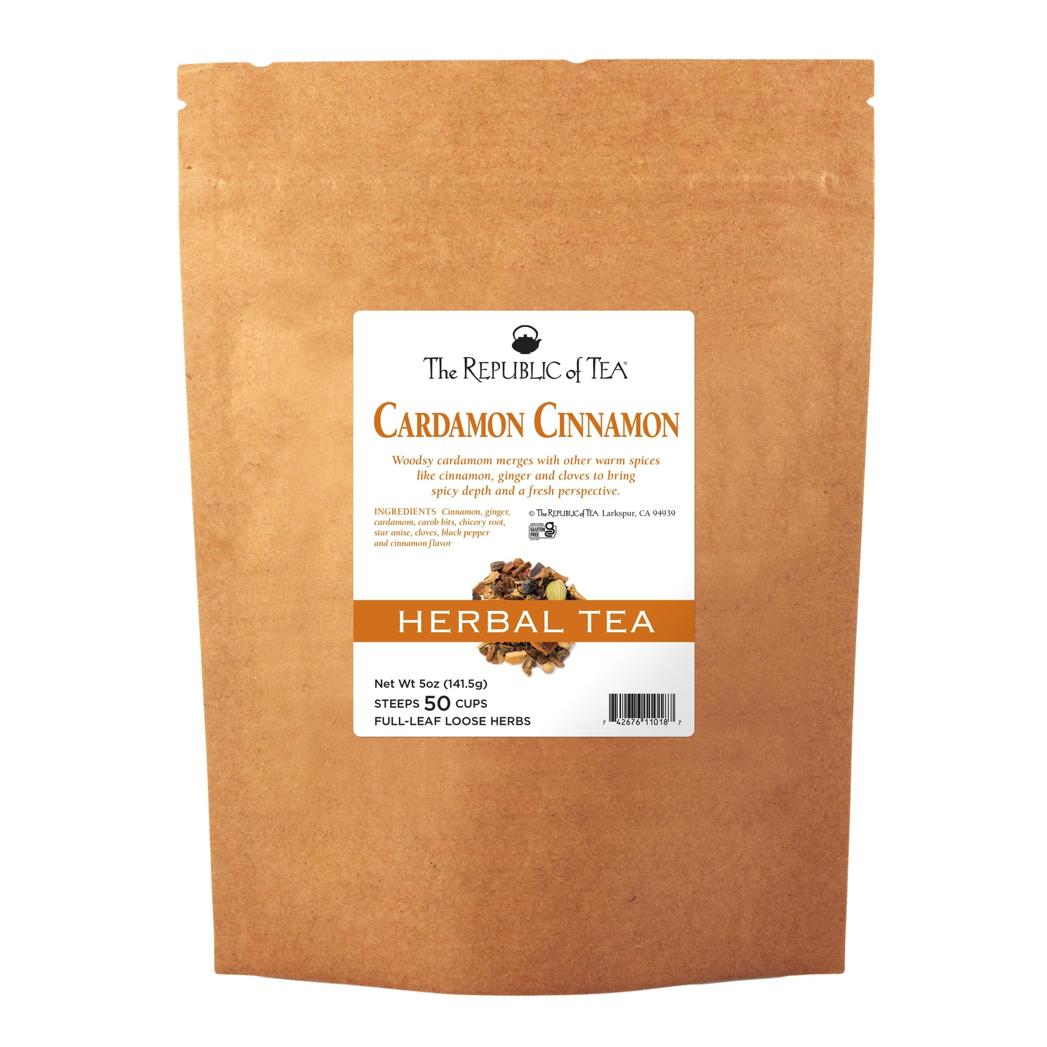 The Republic of Tea Cardamon Cinnamon Full-Leaf Herbal Tea, 5.0 Ounces / 50-60 Cups (Refill Bag)