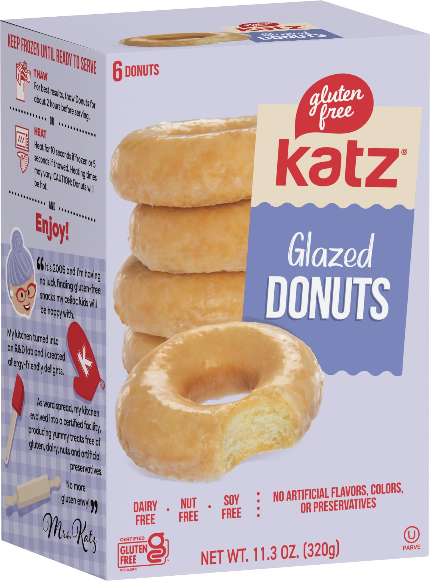 Katz Gluten Free Top 4 Donut Flavors Snack. Powdered, Glazed, Cinnamon, Chocolate Frosted. Free of Dairy, Soy, Tree Nuts and Peanuts, Kosher.