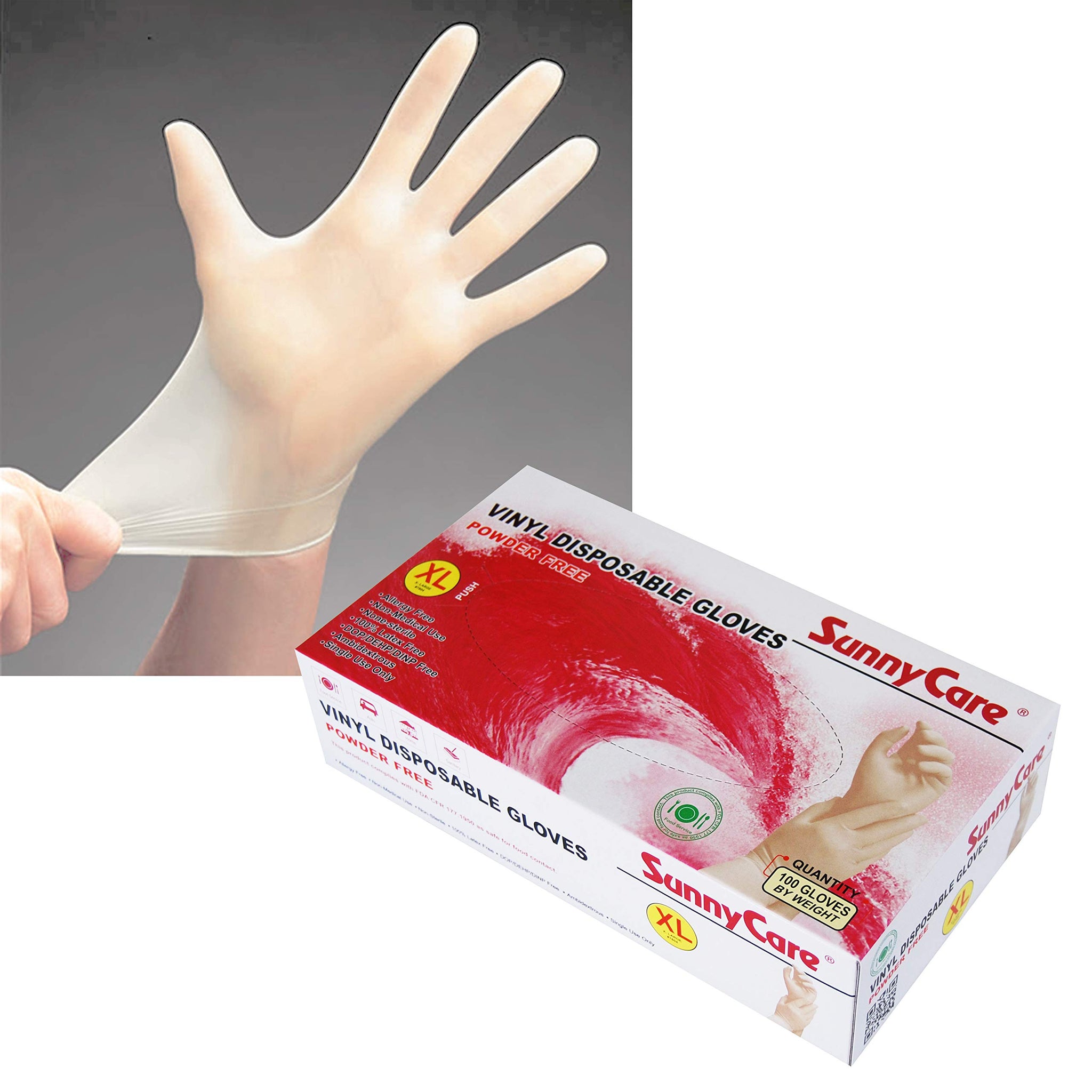 SunnyCare 100/box 7804 Vinyl Disposable Gloves Powder Free (Latex Nitrile Free) - X-Large