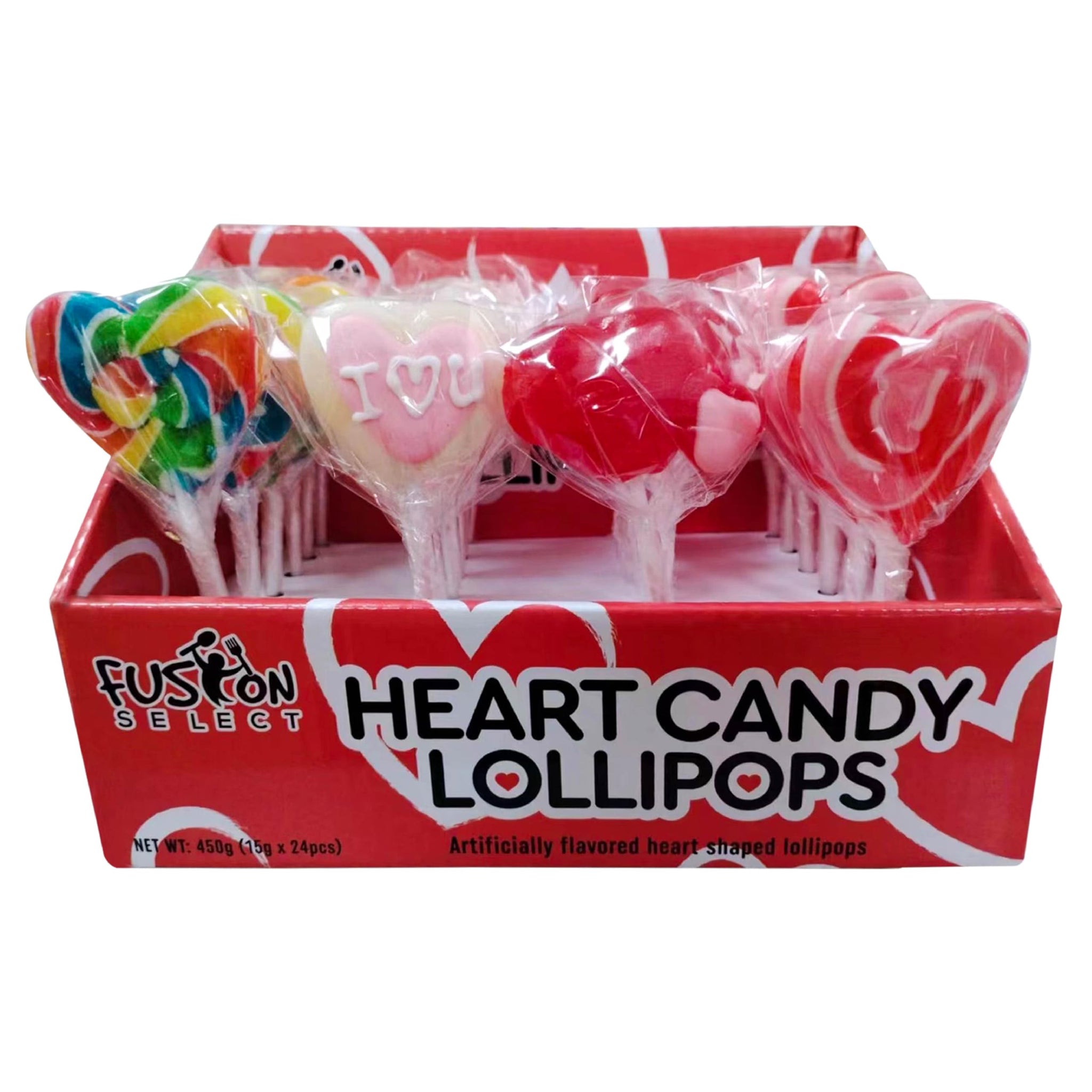 Fusion Select 24 Heart Shaped Lollipops Candy - Sweet Heart Lollipop for Party Bag Fillers, Pinata Stuffers - Ideal for Valentine's Day, Mother's Day